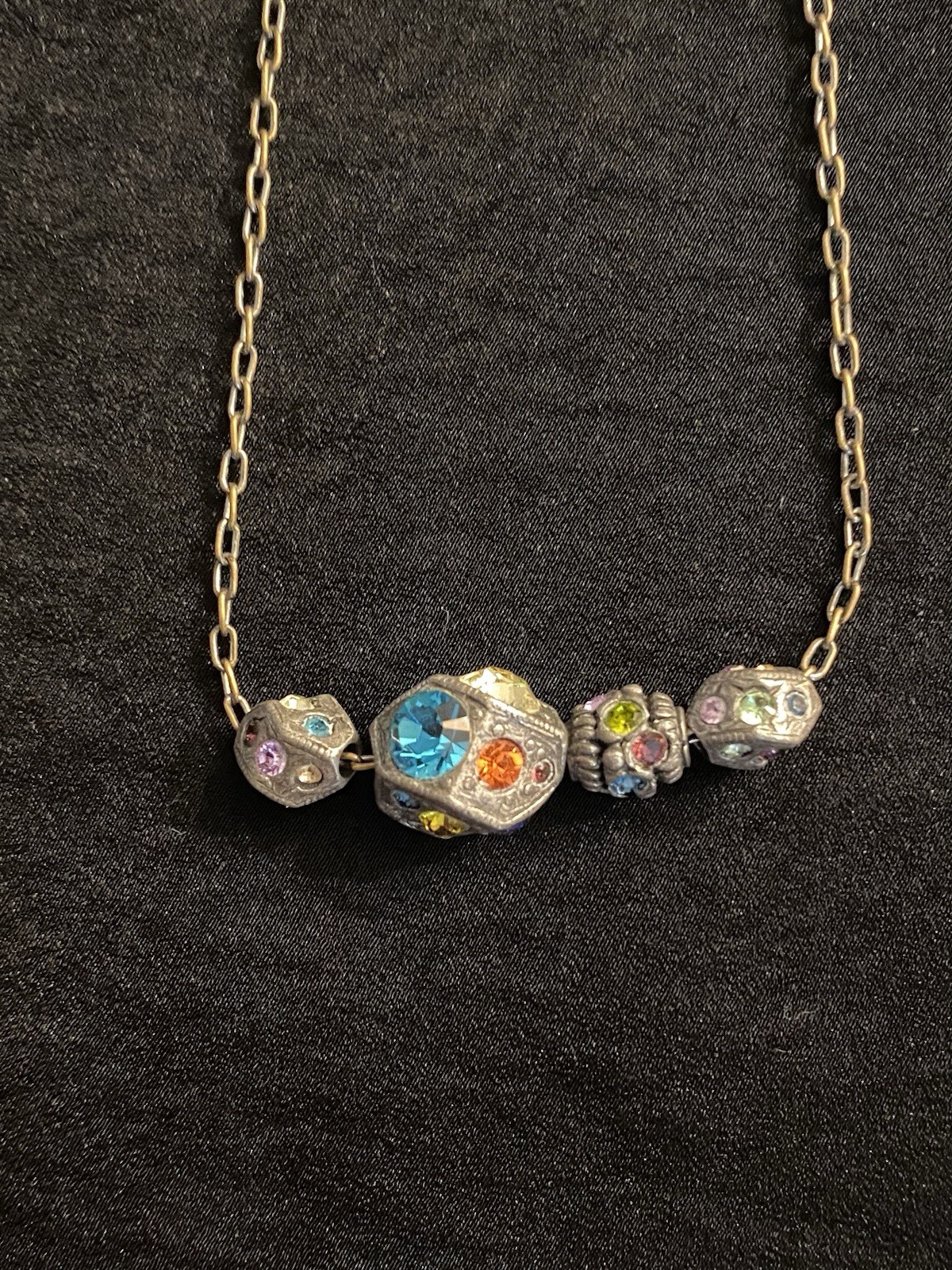 Patricia Locke Crystal Beaded Necklace 17” Silver Tone Multi Color Swarovski