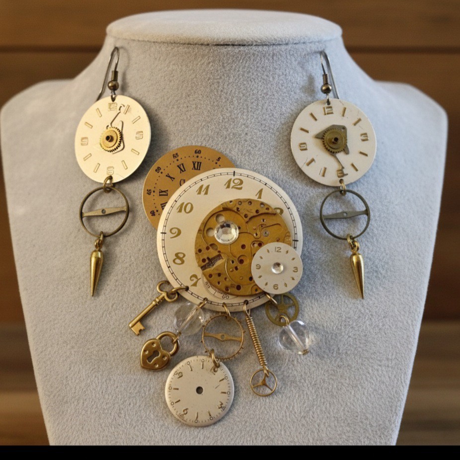 Vintage Steampunk Elgin/Duward Upcycled Watch Demi-Parure Set