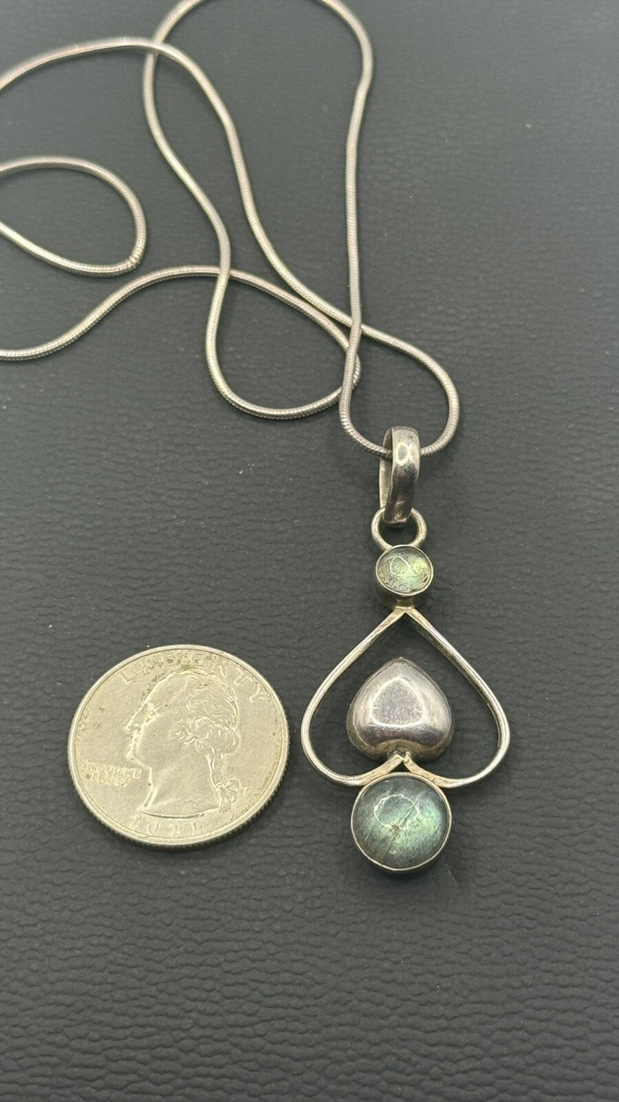 Labradorite 925 Sterling Silver Heart Pendant/Chain #4