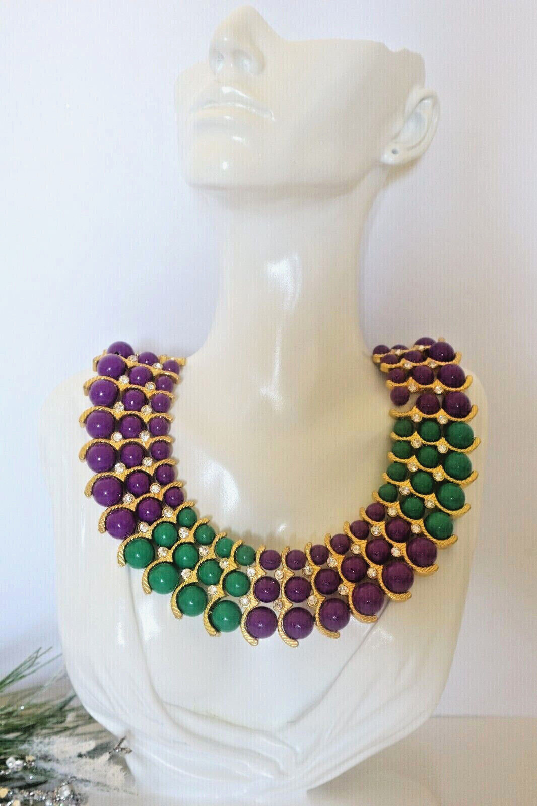 IMAN Rhinestone Collar Necklace Egyptian Style Beaded Gold Plated NEW