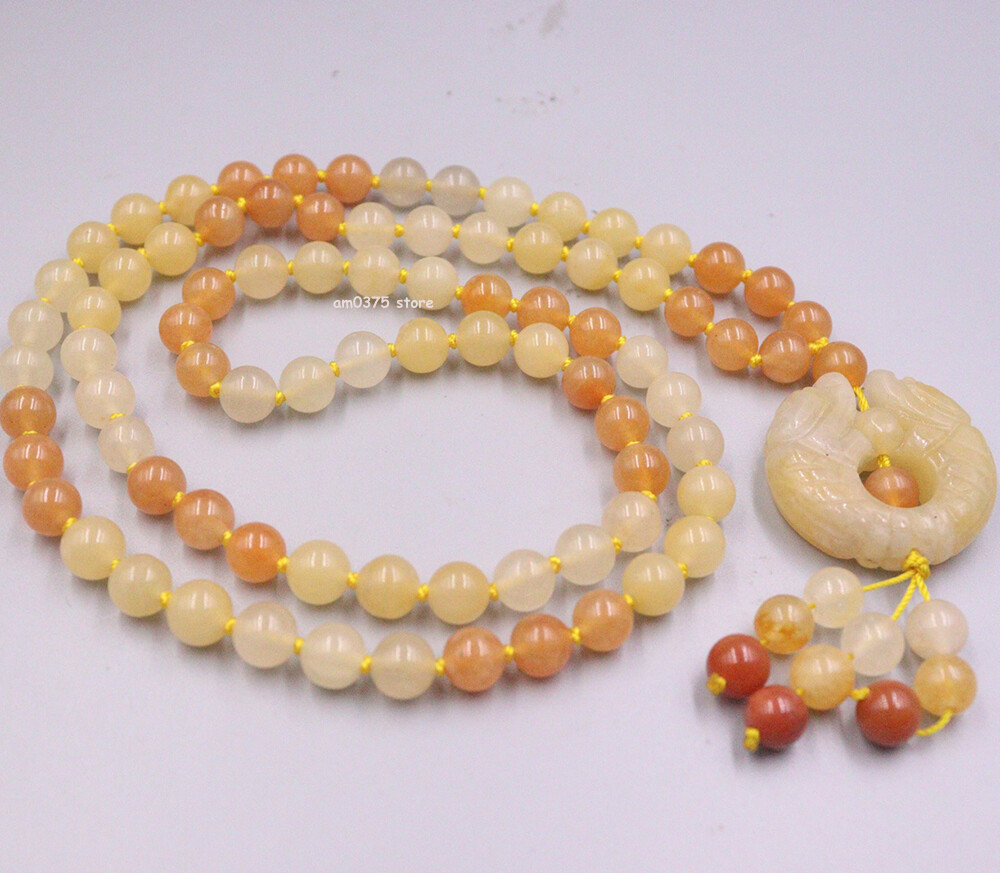 Natural Lighter Imperial Jade Necklace Women’s Dragon 8mm Beaded Sweater Chain