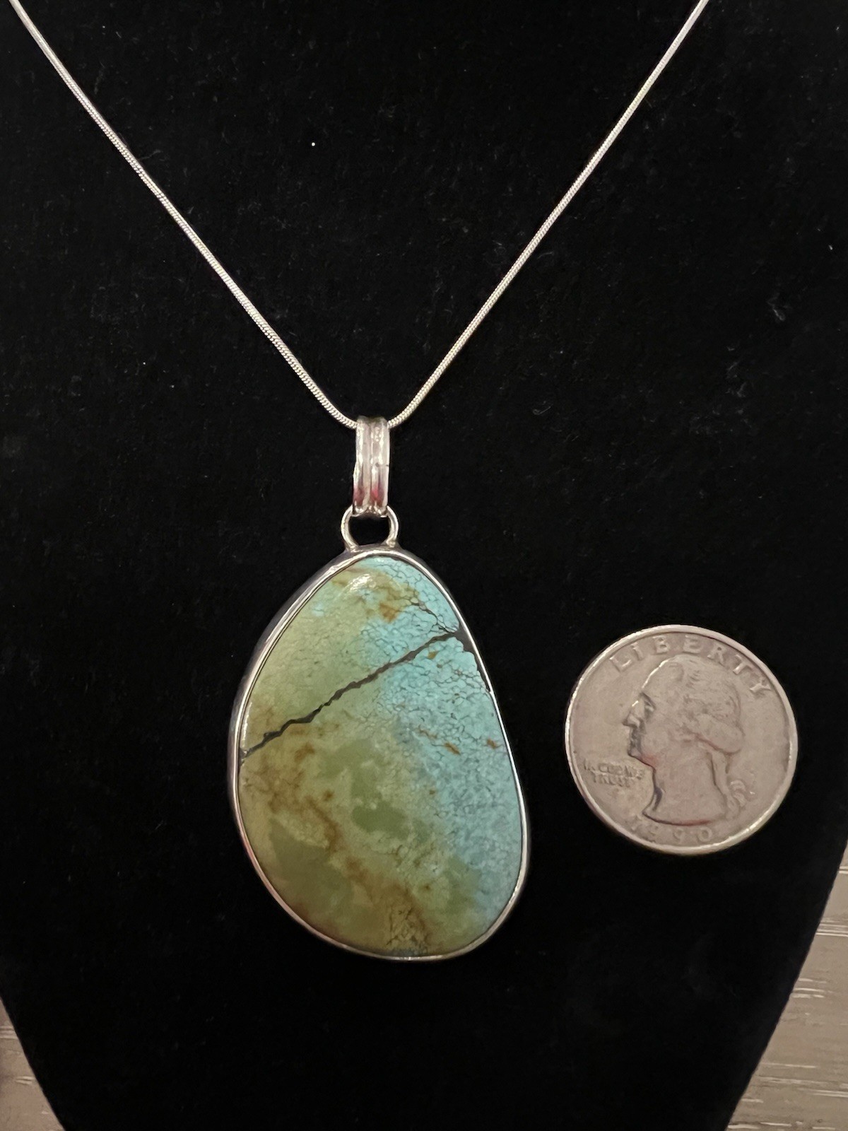 Turquoise Pendant Necklace Vintage 925 Sterling Silver Measuring 9.5 Inches Long