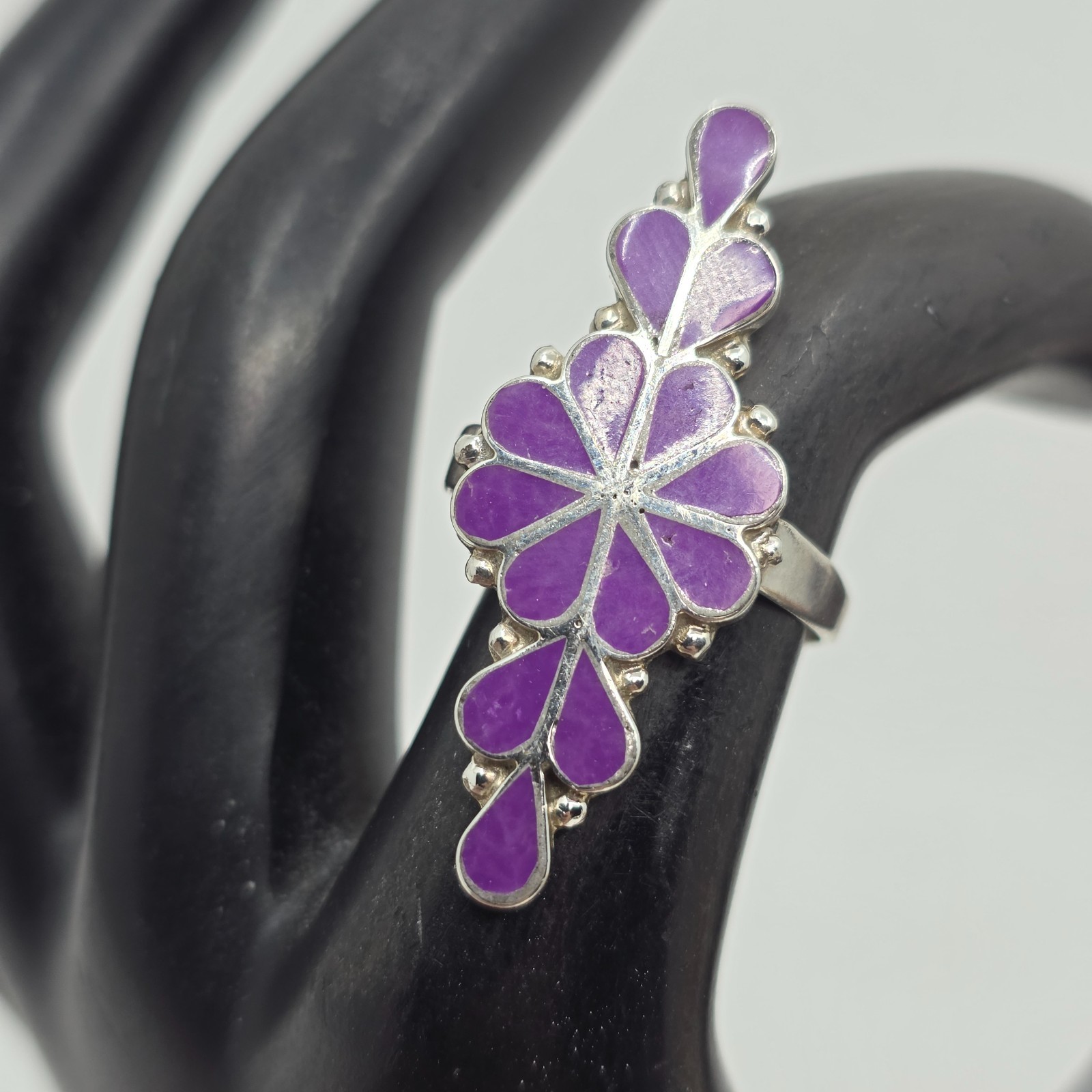 Zuni Sugilite Inlaid Sterling Silver Ring Size 8