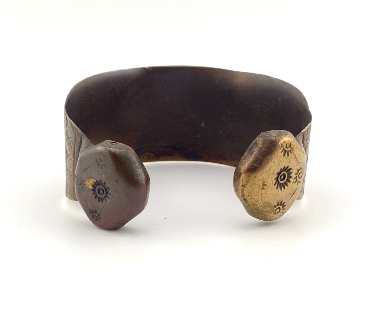 Vintage African Brass Cuff Bracelet Wide Etched Heavy Tribal Style 140g Massive