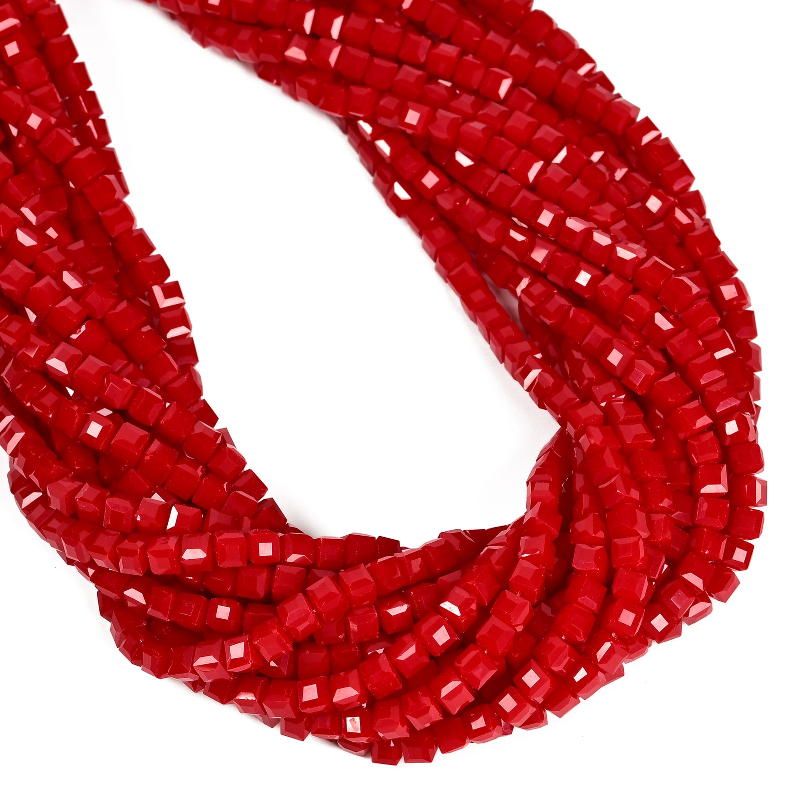 Red Crystal Glass Faceted Cube Beads Size 4mm 15.5” Strand