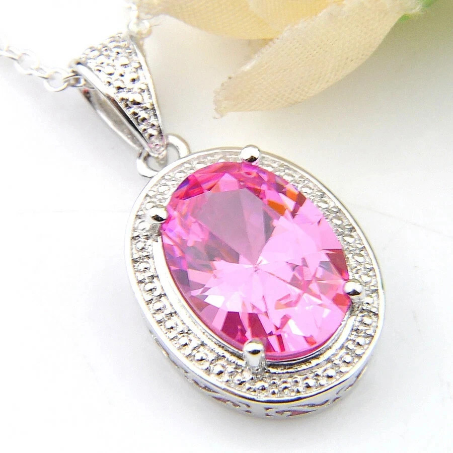 5.00Ct Oval Cut Natural Pink Sapphire Gemstone 14K White Gold Luxurious Pendant