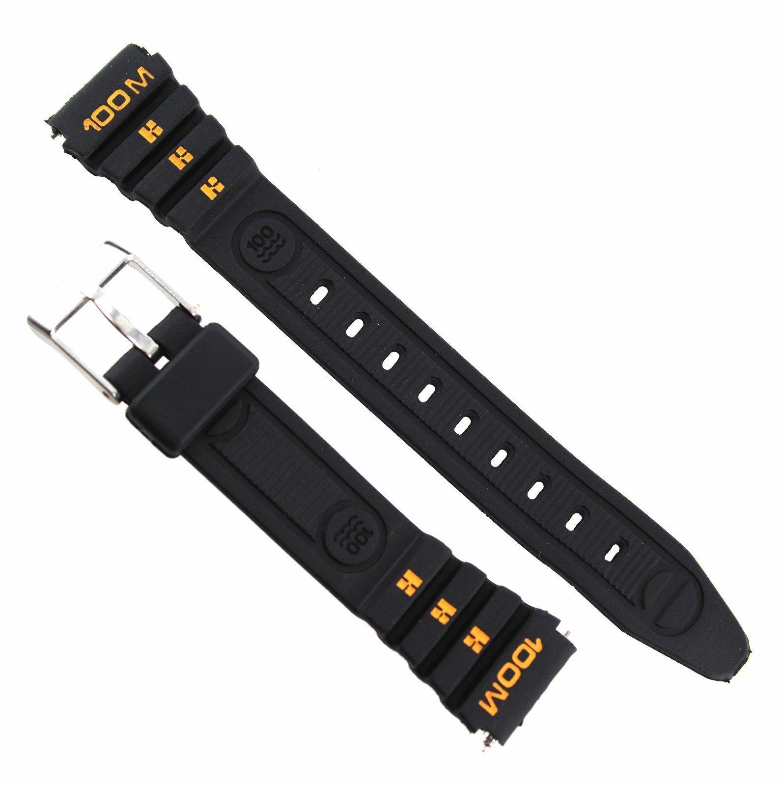 14mm Gilden Black Rubber With Orange Logo 100M Water Resistant Ladies Watch Band
