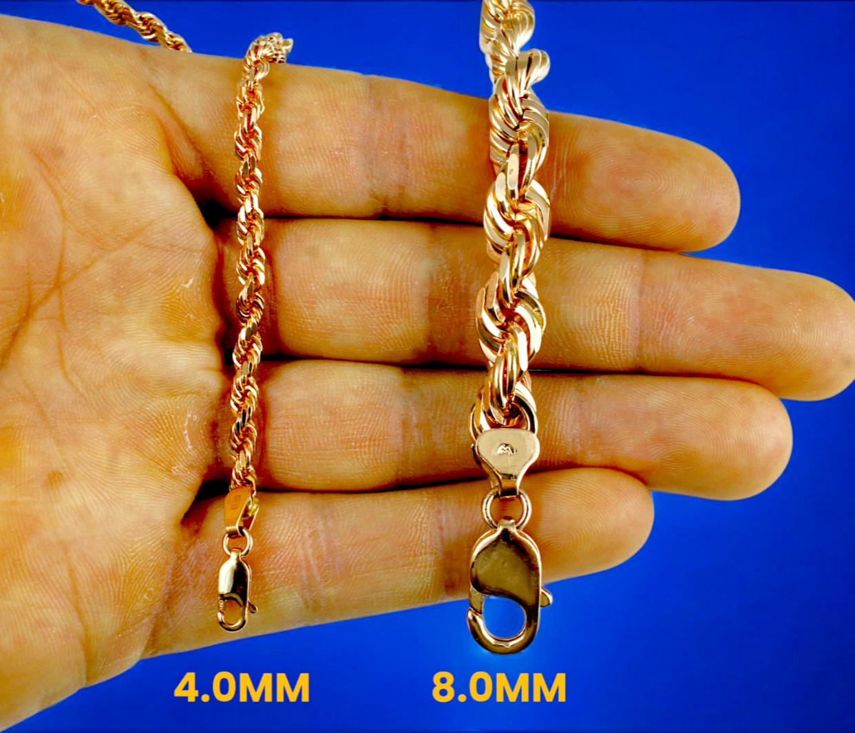 14K Rose Gold Rope Chain Necklace Bracelet Diamond Cut Real Gold 2mm-6mm 7″-30″