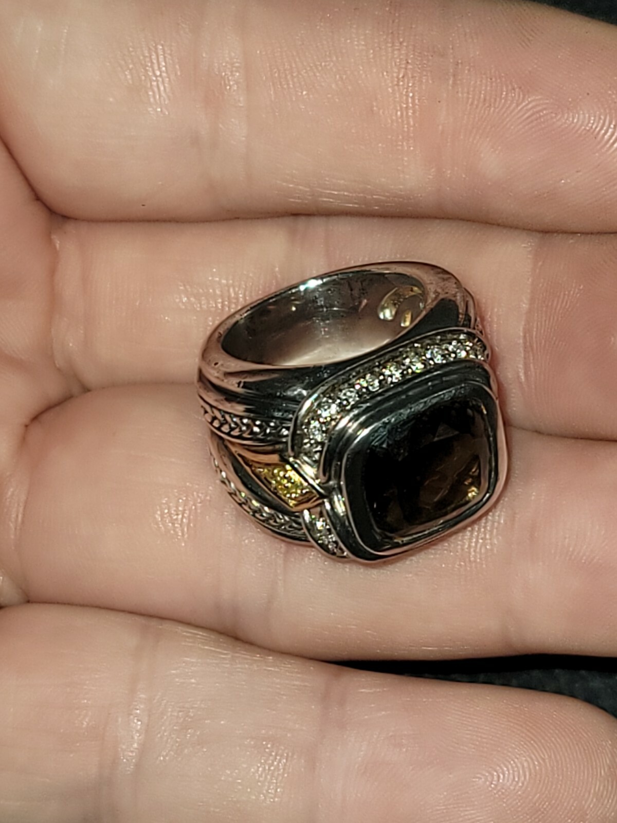 Scott Kay Smokey Quartz & Diamond Ring 6.5. Yellow And White Diamonds.