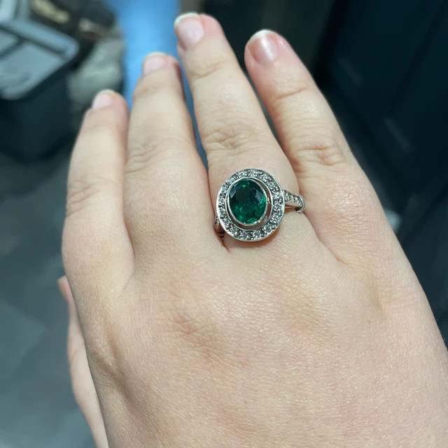 2 Ct Green Oval Cut CZ Art Deco Emerald Min Century Engagement 925 Silver Ring