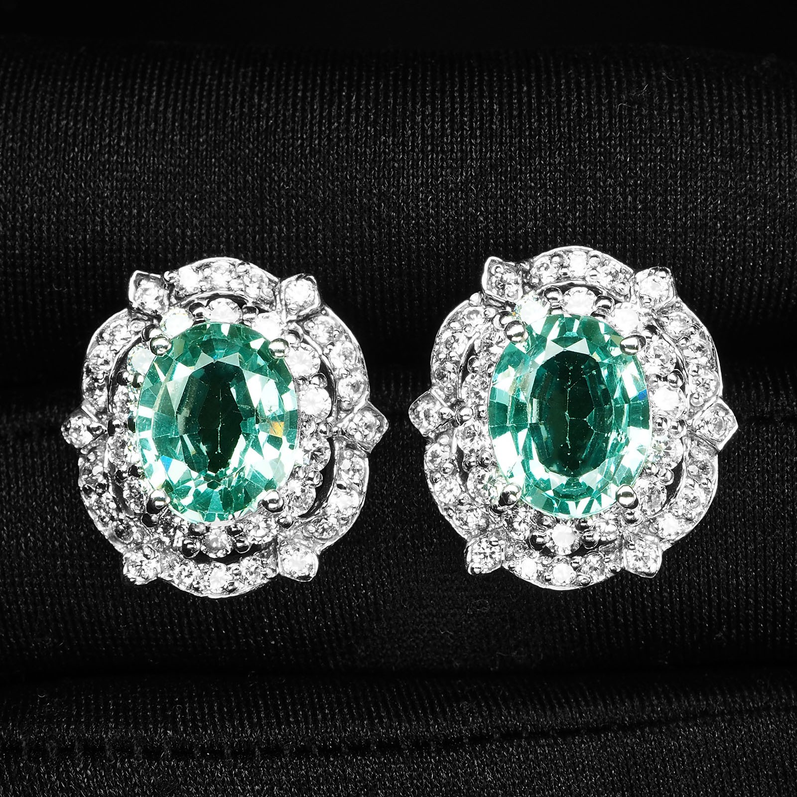 925 Sterling Silver White Gold Earrings Mint Green Paraiba Tourmaline 6.20Ct