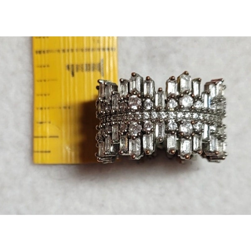 Vtg Multi Tier Honeycomb Cluster Ring White Metal Baguette CZ Statement 10.5