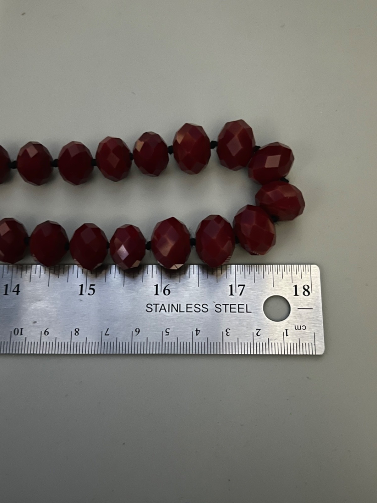 Vintage Long Hand knotted Graduated Faceted Red Glass Crystal Beaded Necklace