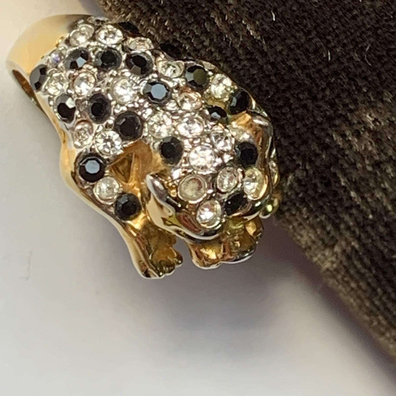 Leopard Jaguar Cat Cocktail Wrap Ring size 5 Gold Tone w rhinestones *READ