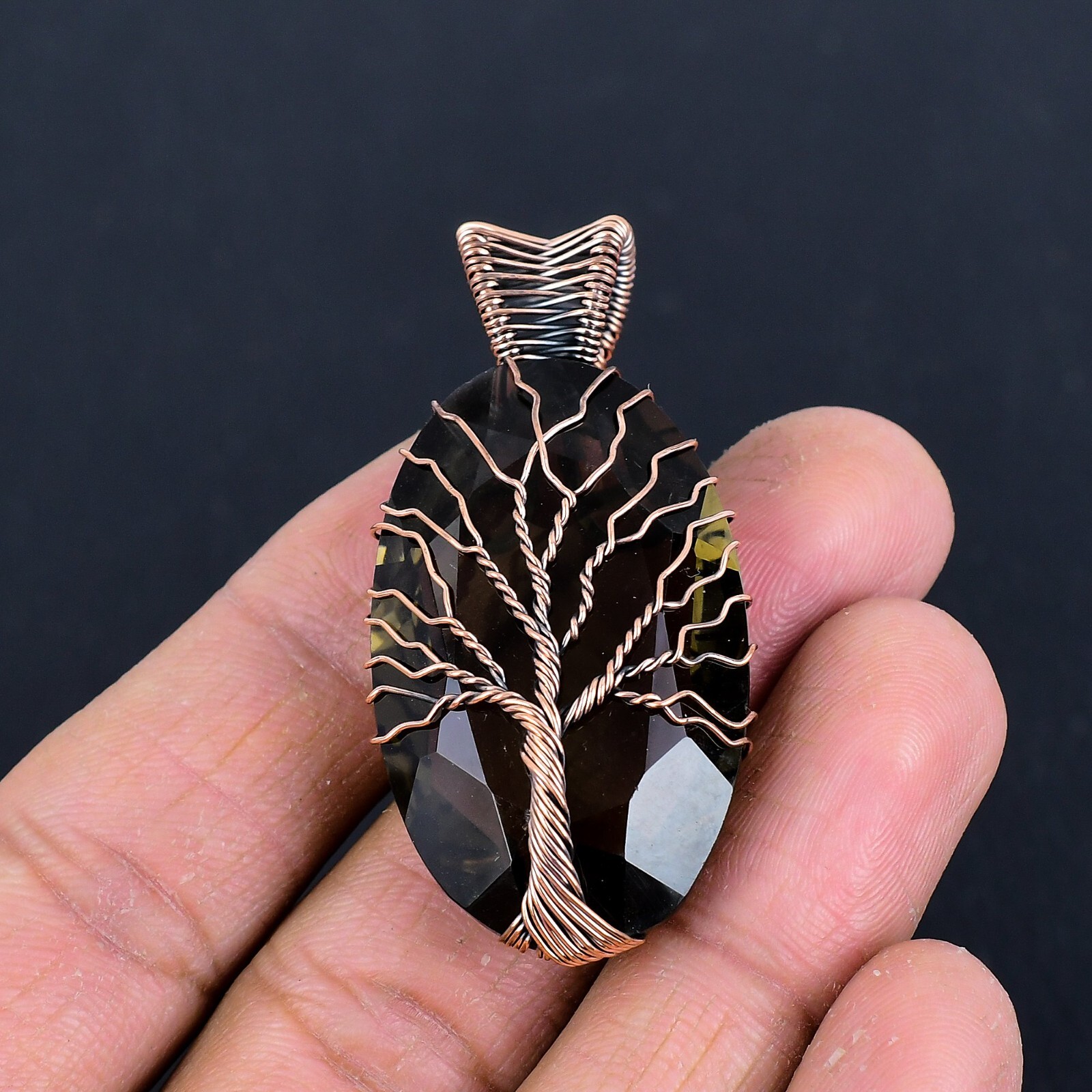 Tree Of Life Smoky Quartz Gemstone Copper Wire Wrapped Pendant Jewelry LC-406
