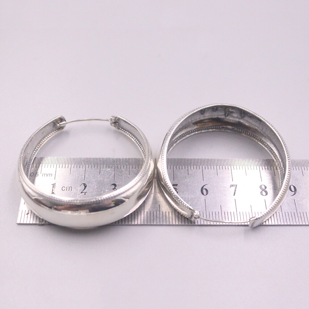 Real 925 Sterling Silver Plain Shiny Hoop Earrings 45mm Hoop Big Hoop