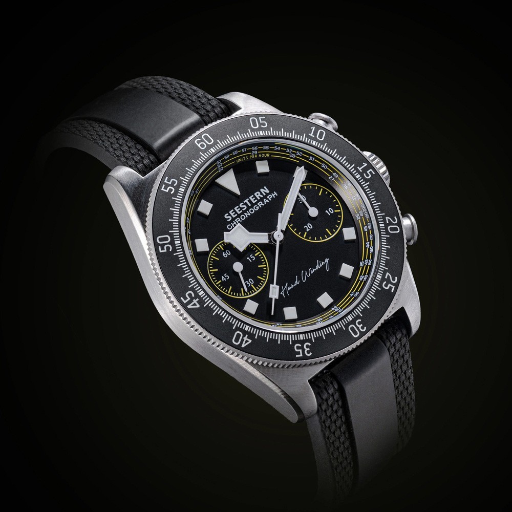 Seestern S443 Mechanical Chronograph Black Steel Rubber Sapphire Men’s Watch