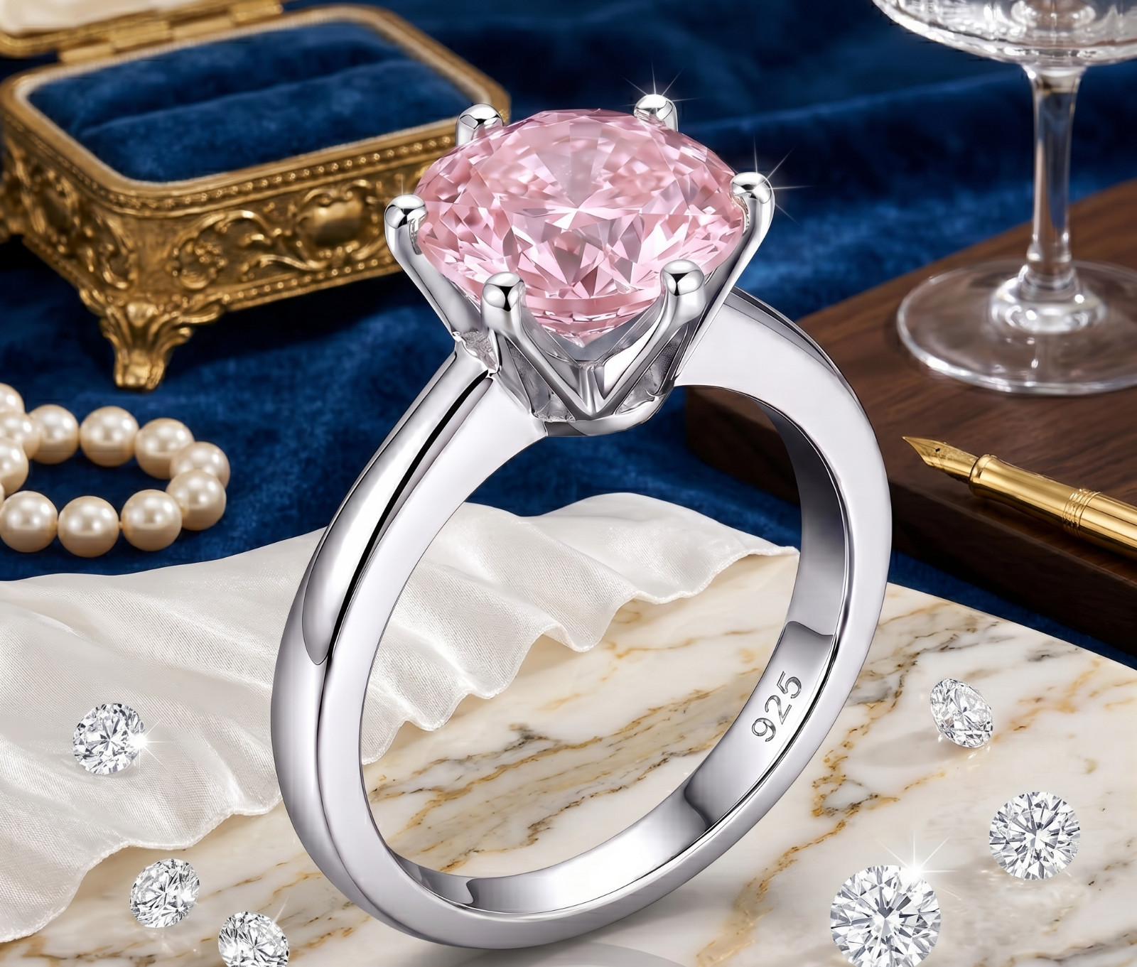 RARE 5.00 Ct Certified Round Cut Pink Natural Diamond Ring White Gold Finish
