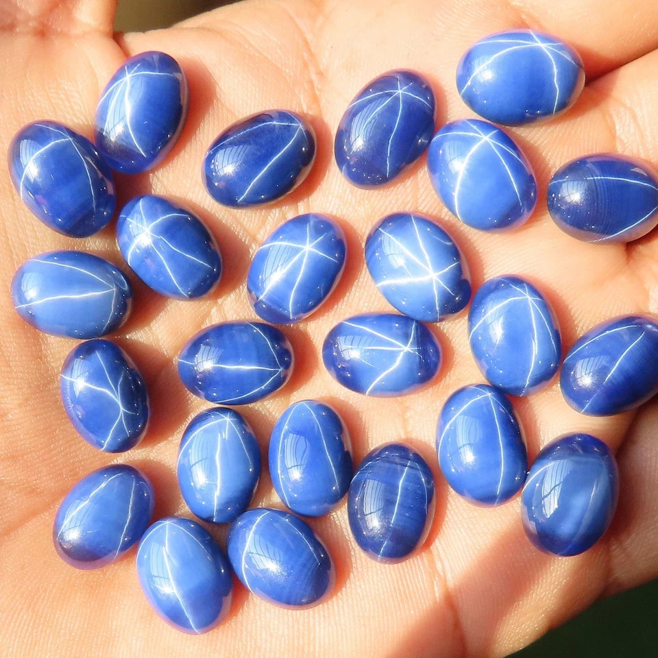15 Pcs Six Rays Blue Star SAPPHIRE Lot Cabochon 128.55CT Oval 10x14x5mm GEMSTONE