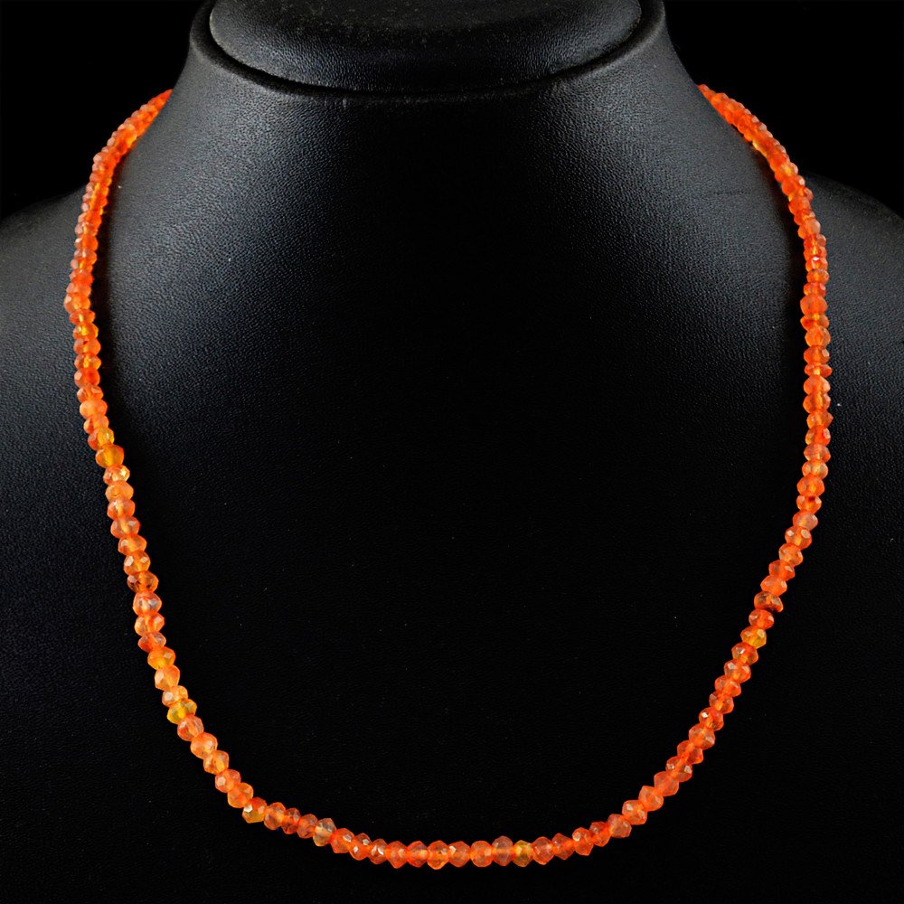 61.50 Cts Natural Untreated Orange Carnelian Round Faceted Beads Necklace (DG)