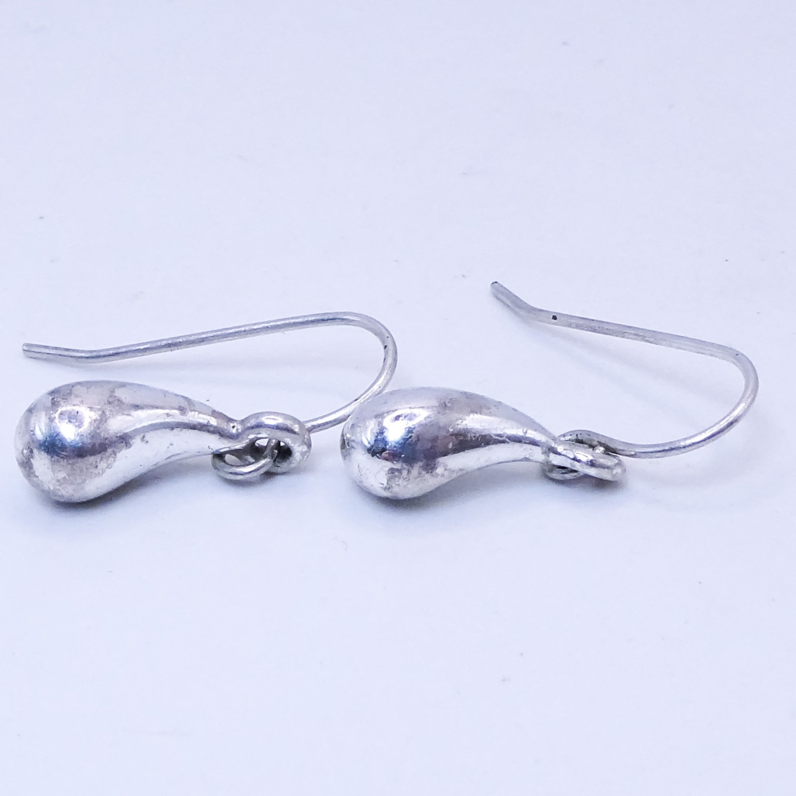 Silver Teardrop Drop Dangle Asymmetrical Vintage Sterling 925 1″ Earrings