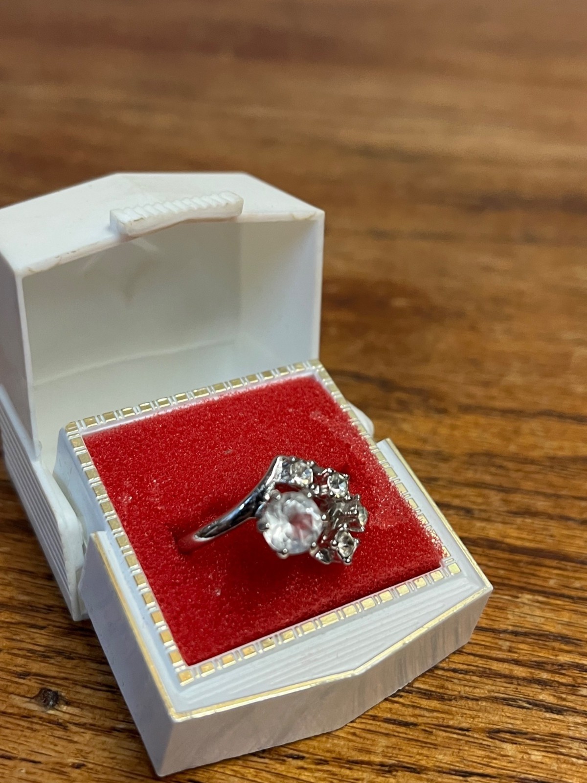Vintage 18K HGE Gold Electroplate Cubic Zirconia Bypass Cocktail Ring Size 7
