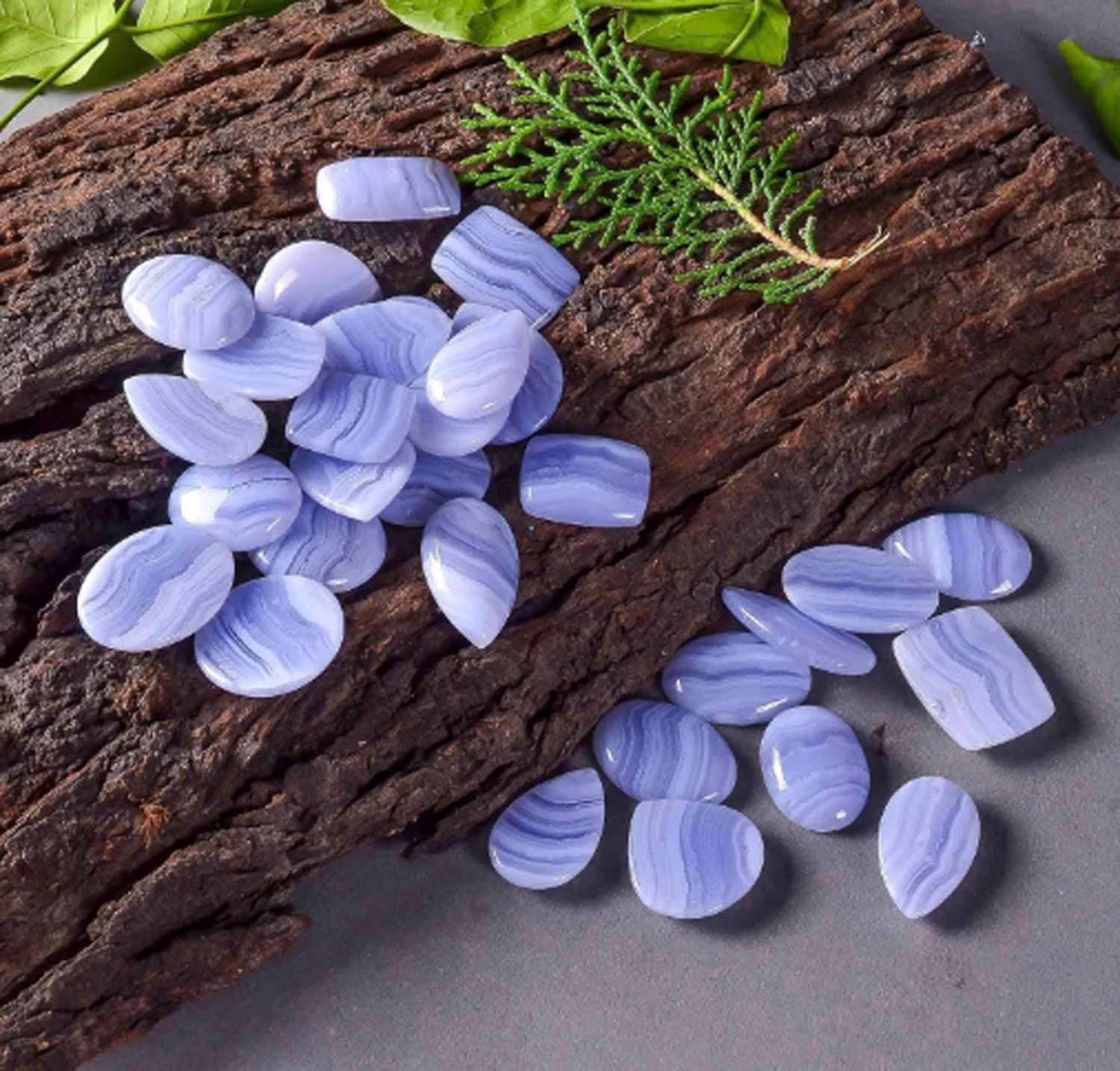 80 Natural Blue Lace Agate Spiritual Mix Shape Cabochon Loose Gemstone 3 Pcs Lot