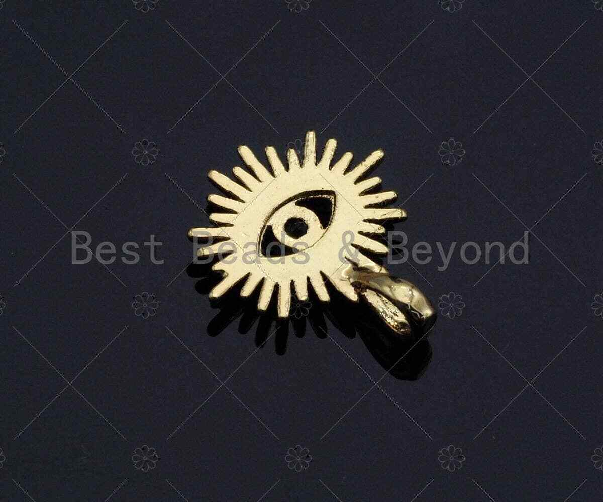 CZ Micro Pave Colorful Evil Eye On North Star Shape Pendant, Gold Plated