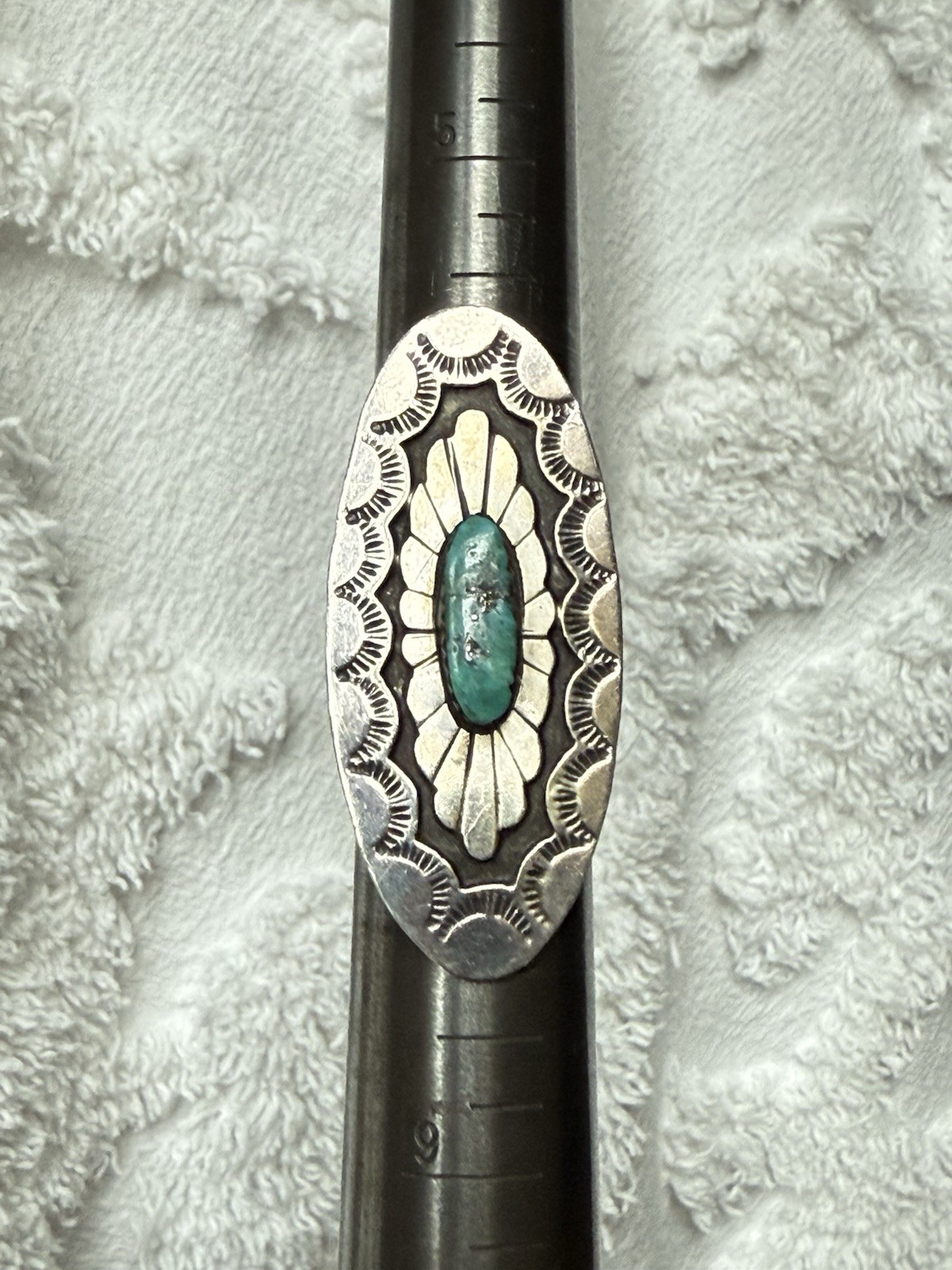 BEAUTIFUL Navajo KIRK SMITH KS Sterling Silver Turquoise Concho Statement Ring 7