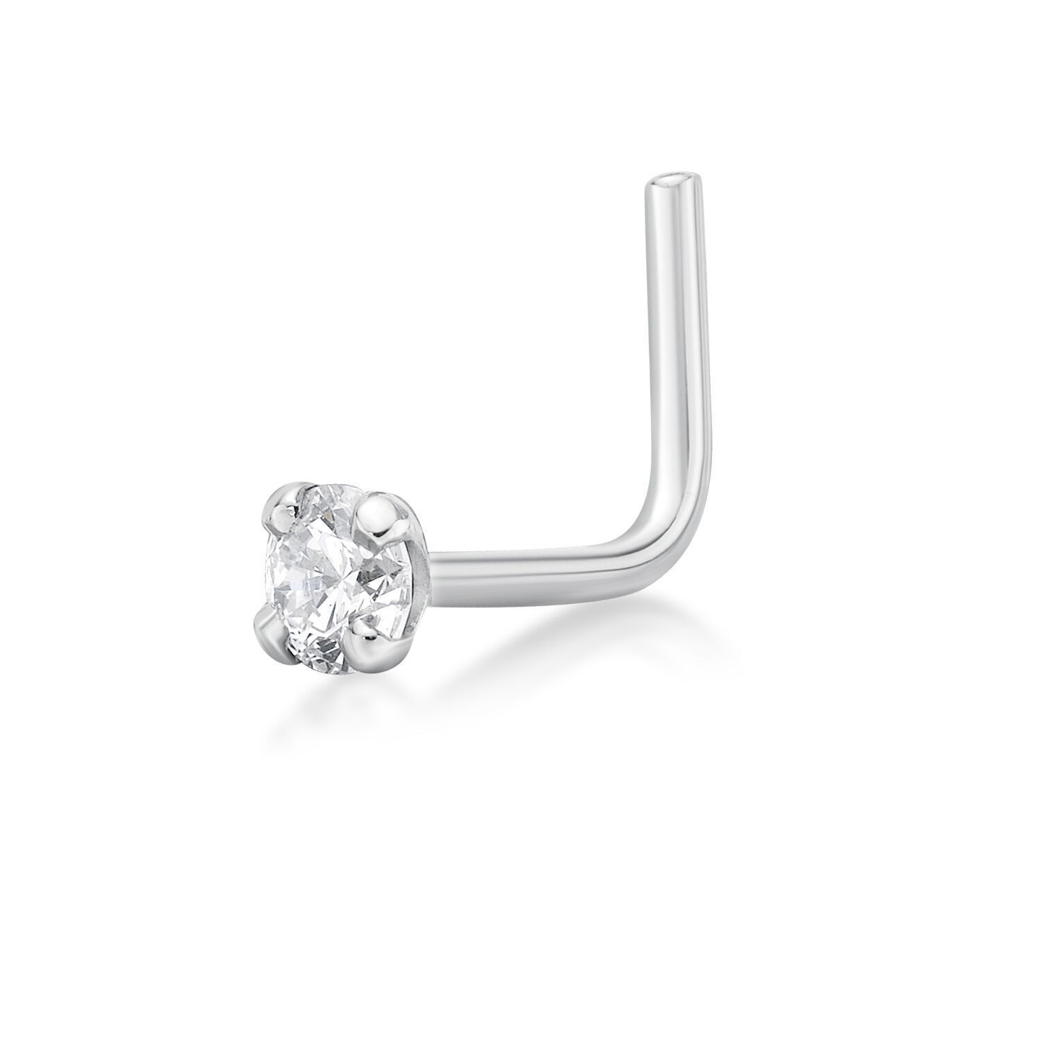 14K White Gold L-Shaped Nose Ring With 0.07 CTTW Lab Grown Diamond – 20 Gauge