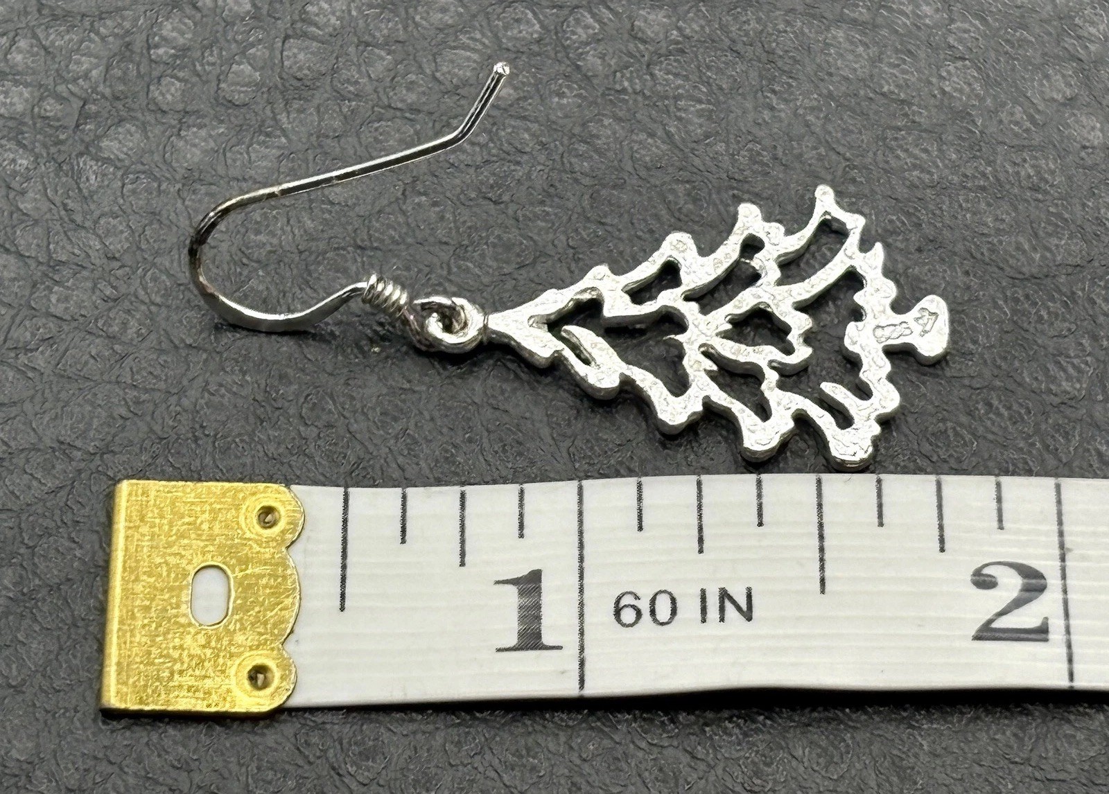 Sterling Silver Christmas Tree Earrings Cut Out Design Holiday Dangle