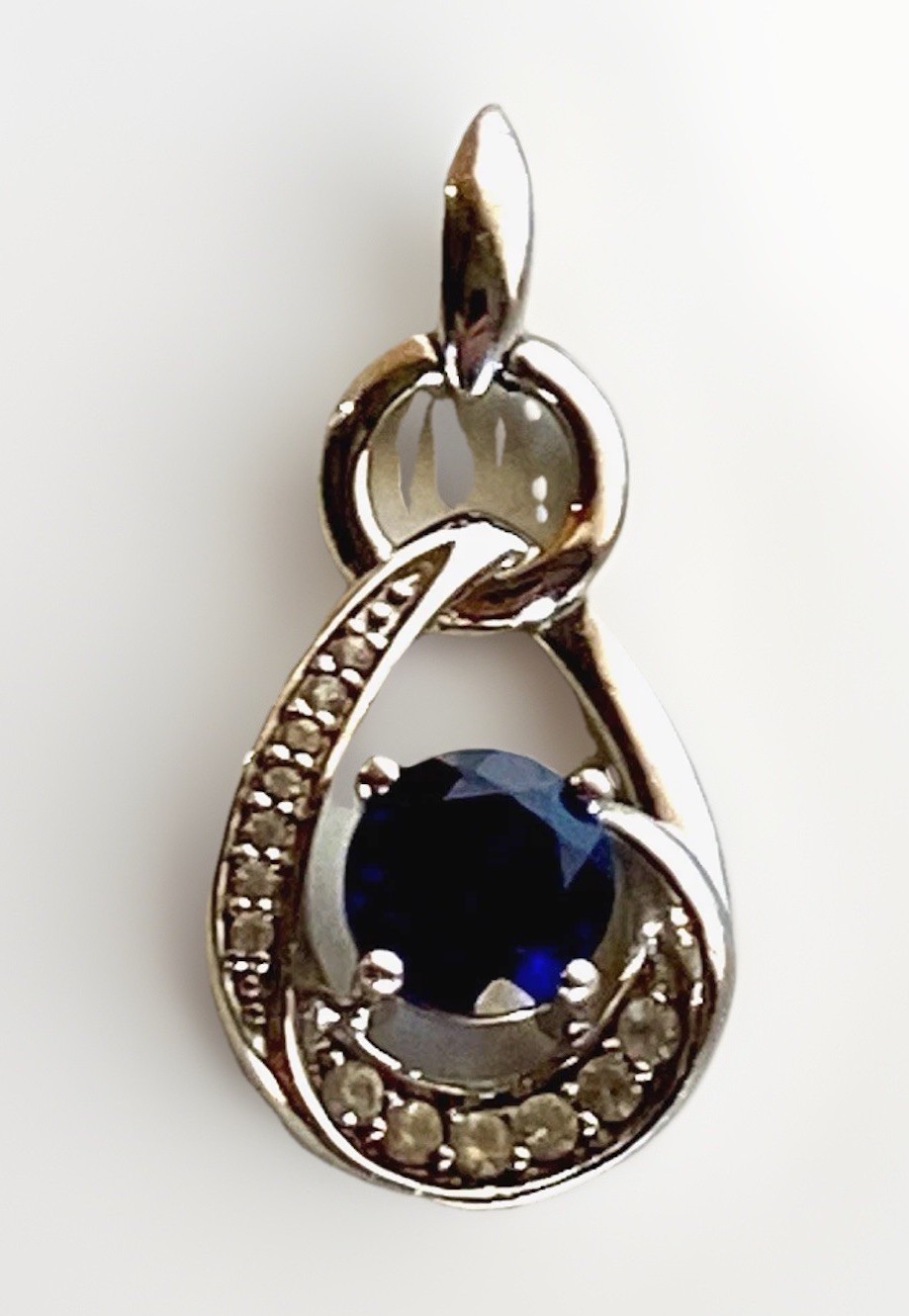 Vintage 2 gram Sapphire, CZ and Sterling Silver Pendant, 3/4″ by 1/2″