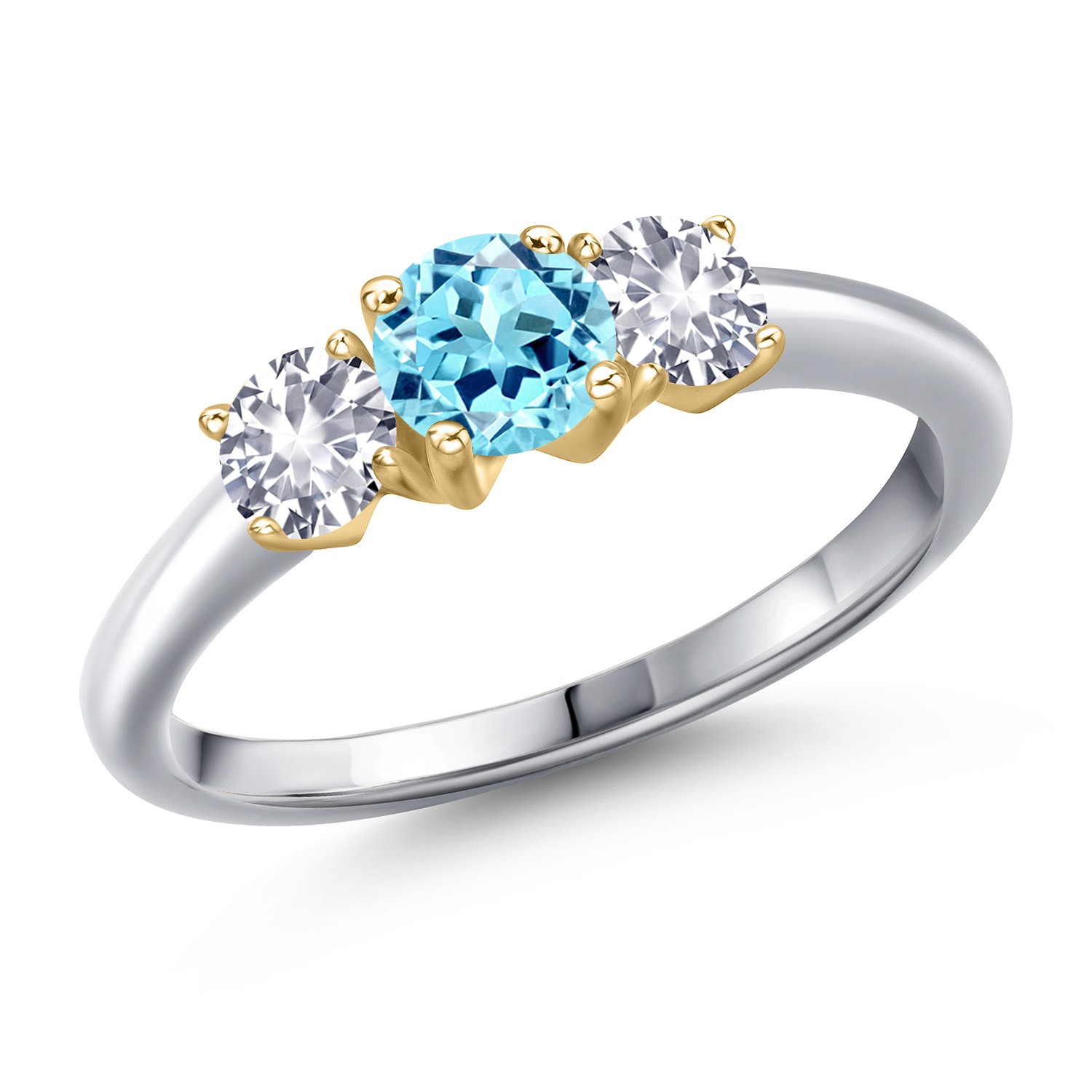 925 Silver and 10K Yellow Gold Blue Apatite and White Created Sapphire