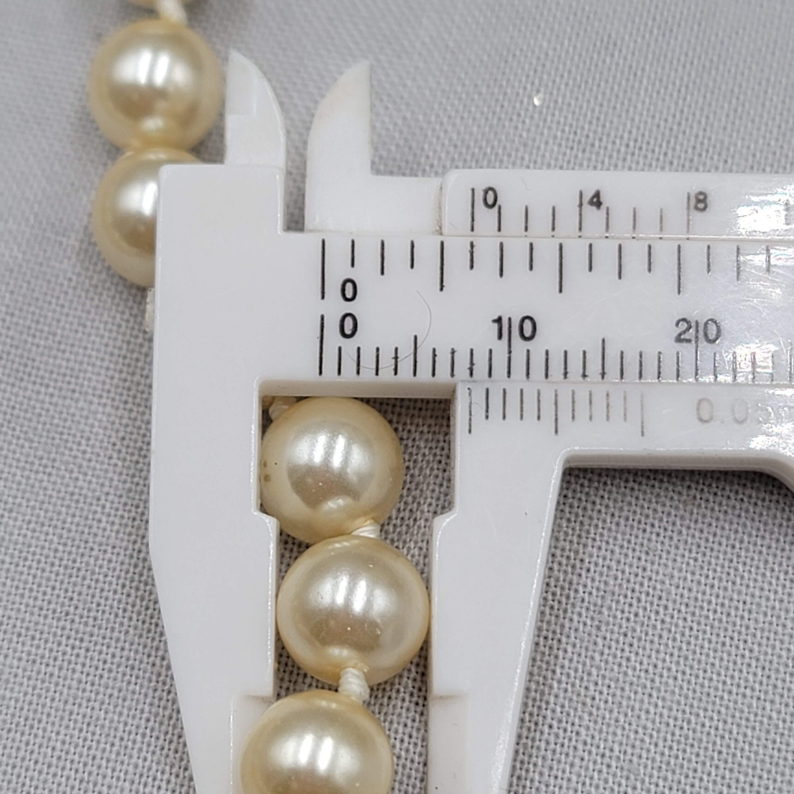 Vintage Glass Faux Pearl 8mm Bead Necklace Hand Knotted 30 in