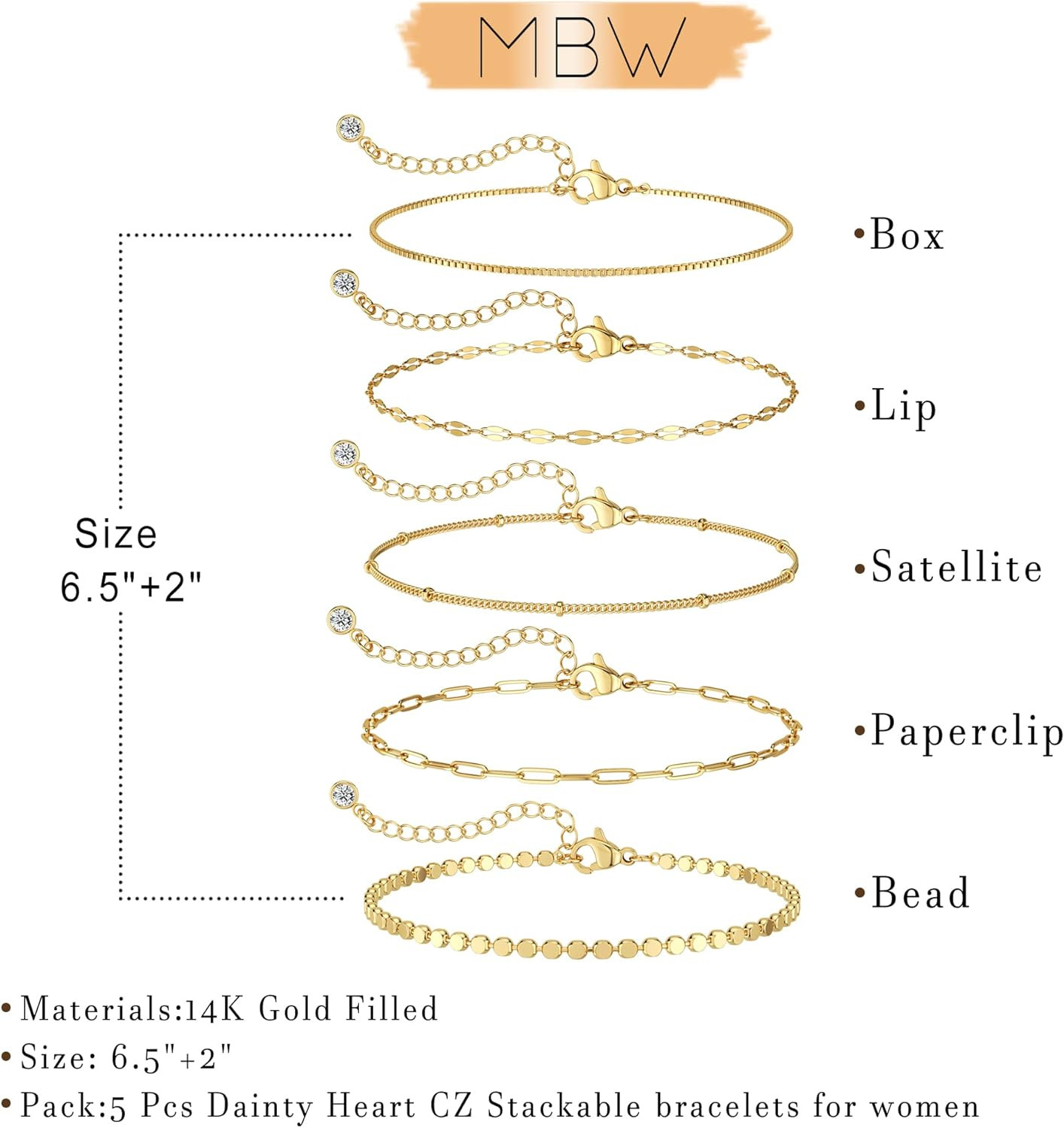 Gold Bracelets for Women, 14K Dainty Gold Plated Stackable Bracelets for Women T