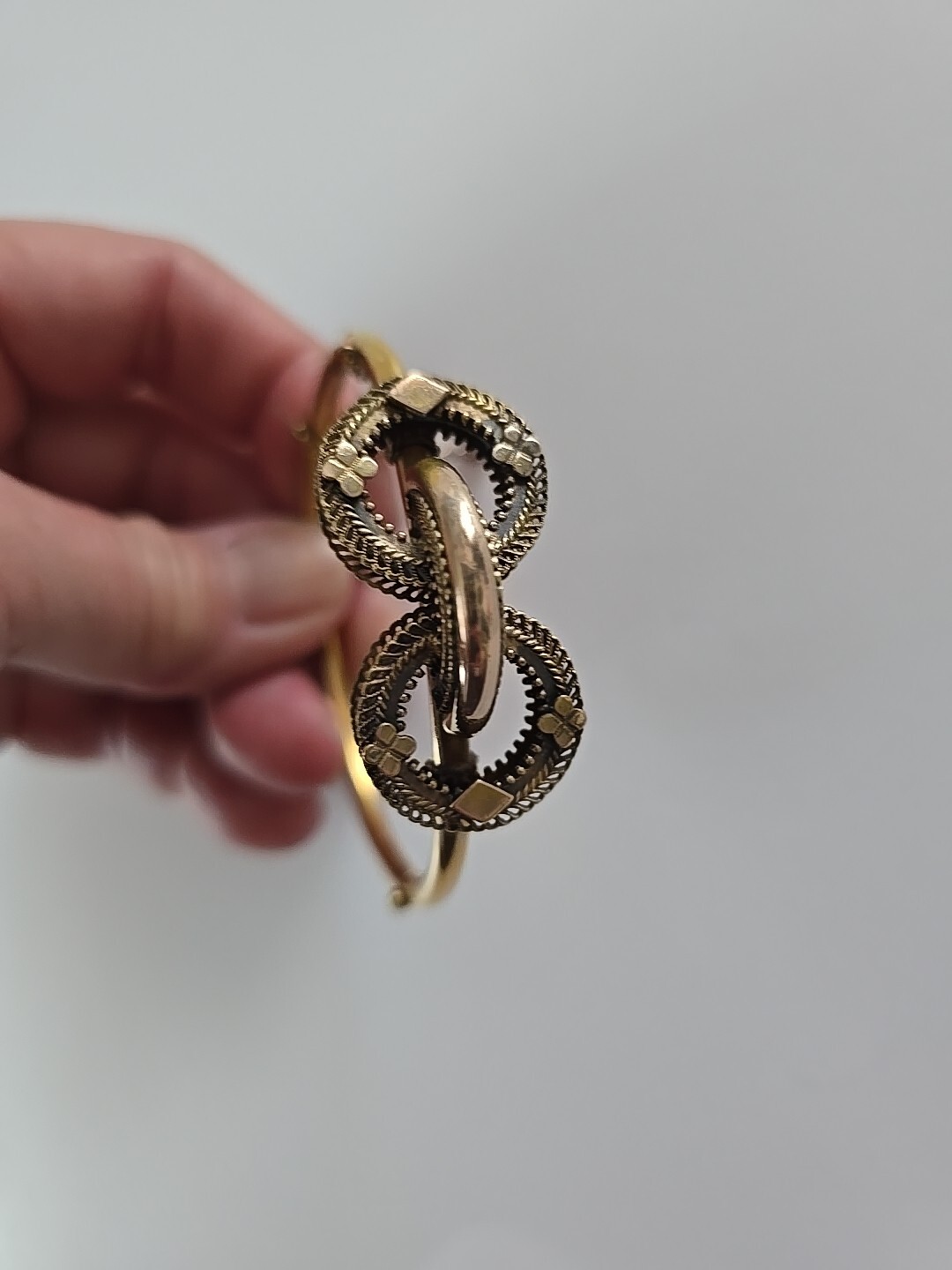 Victorian Etruscan Bracelet Gold Filled Filigree Clover Diamond Shape 6.25