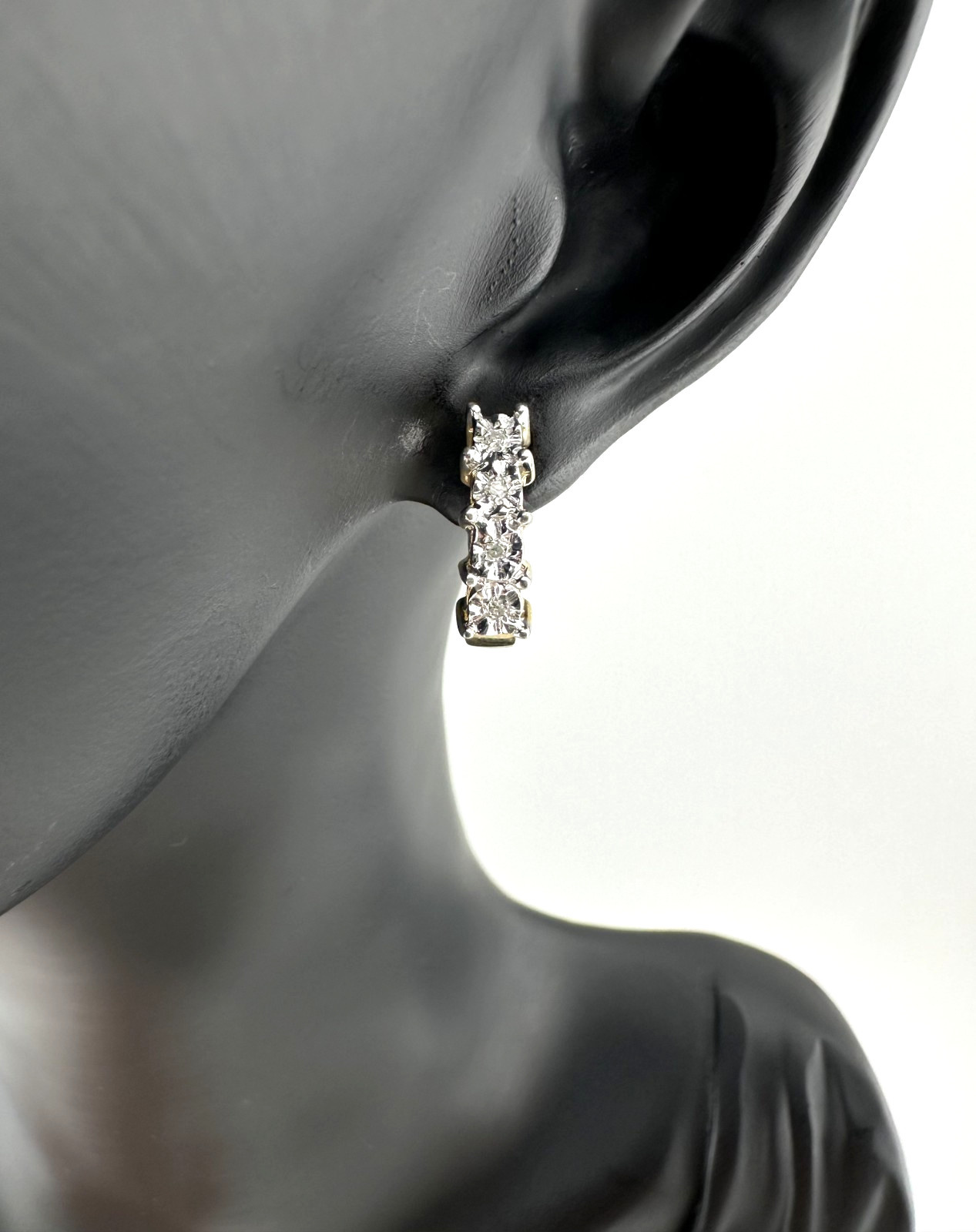 9k Yellow Gold 0.04ct Natural Diamond Huggie Hoop Stud Earrings 1.40dwt
