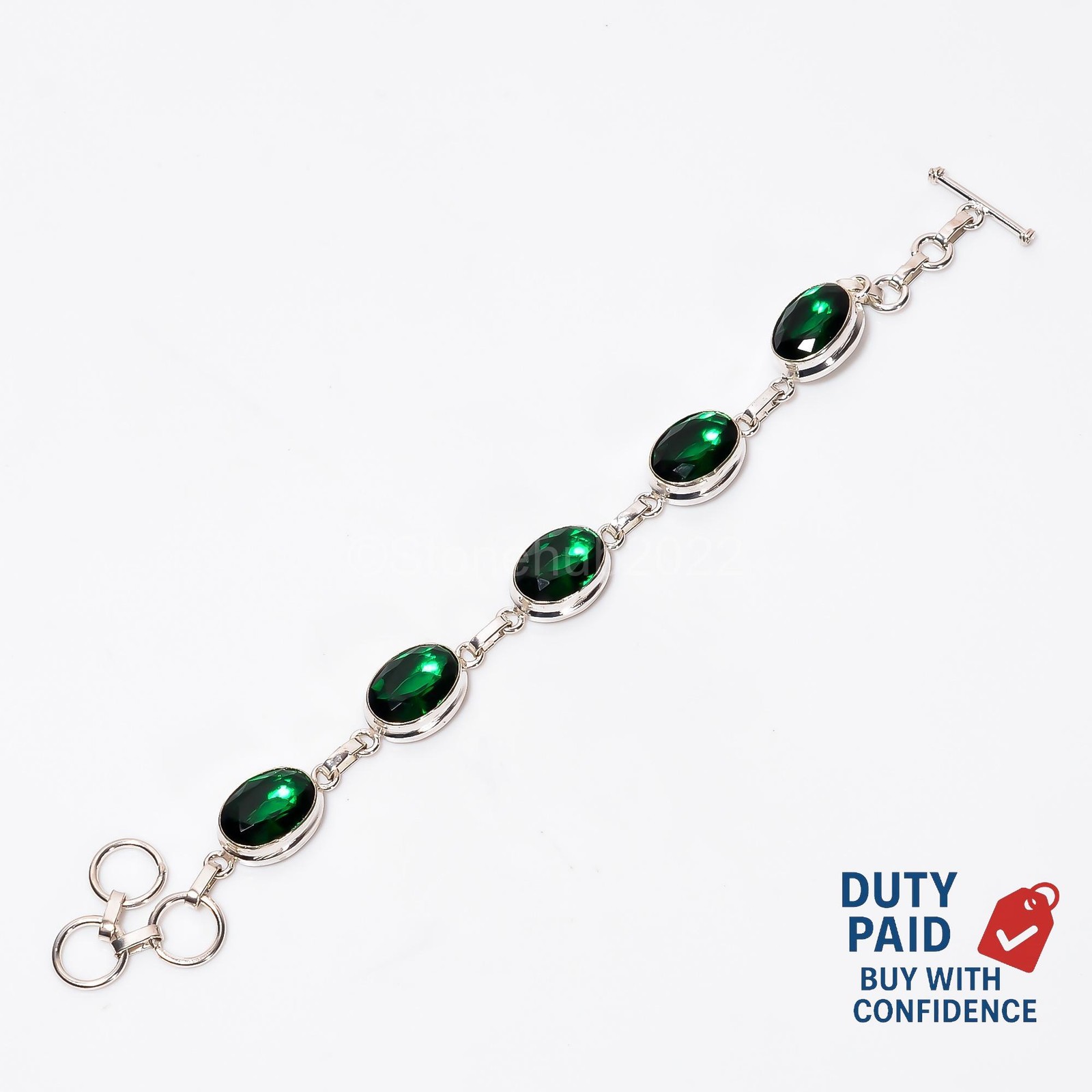 Oval Genuine Chrome Diopside Anniversary Chain Daughter Bracelet Sterling Silver