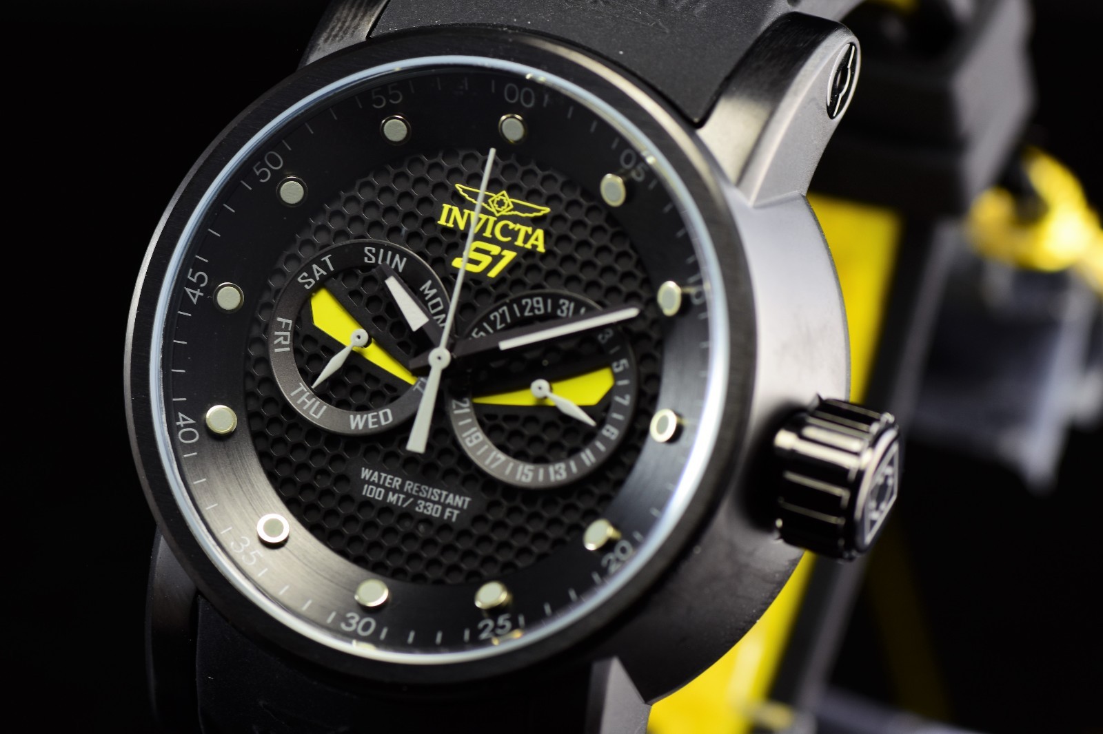 Invicta Men’s S1 RALLY NINJA Black Dial Yellow Accent Black Tone Men’s Watch