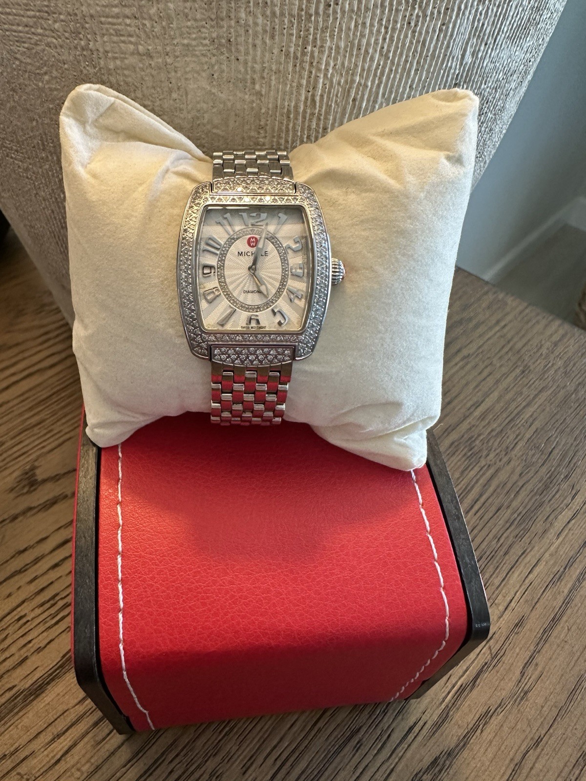 MICHELE Urban Mini Diamond Bezel Swiss Movement Sapphire SS Bracelet 50m