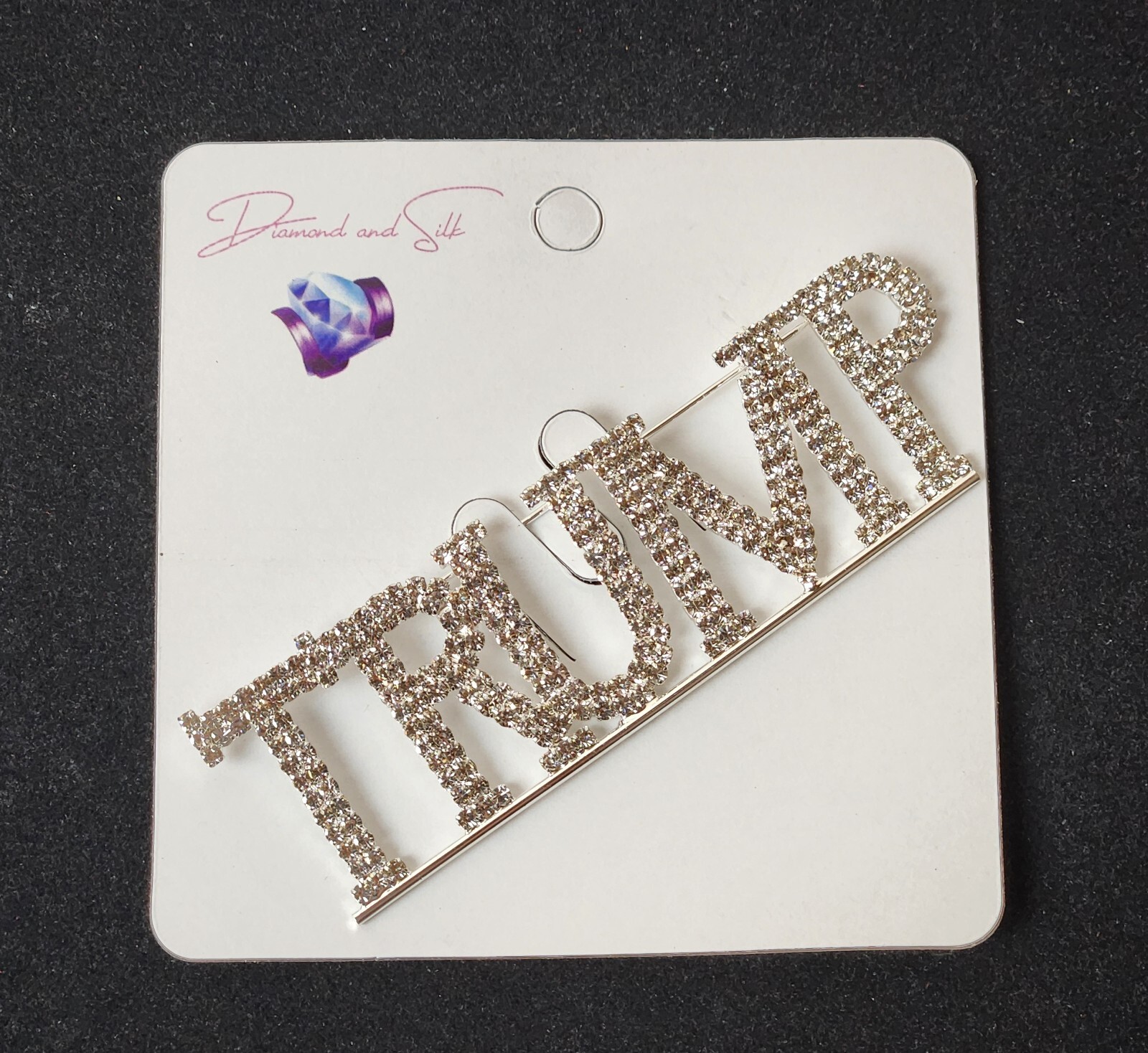 Trump 3.5″ x 1″ Sparkly Brooch Pin Faux Crystals Rhinestones President Trump 46