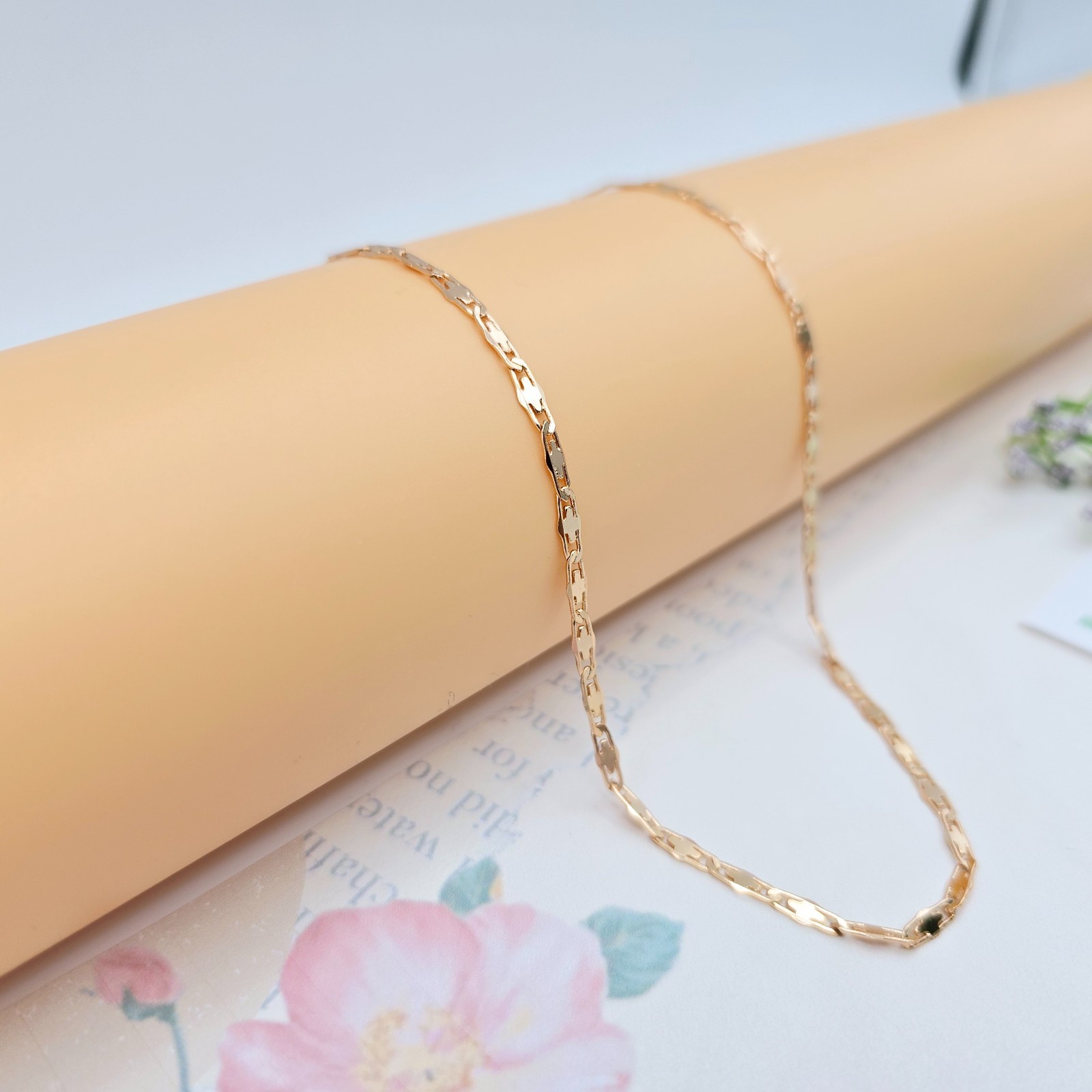 45+5cm Adjustable, XPNL0057 “Rose Gold Flat Geometric Link Necklace for Women