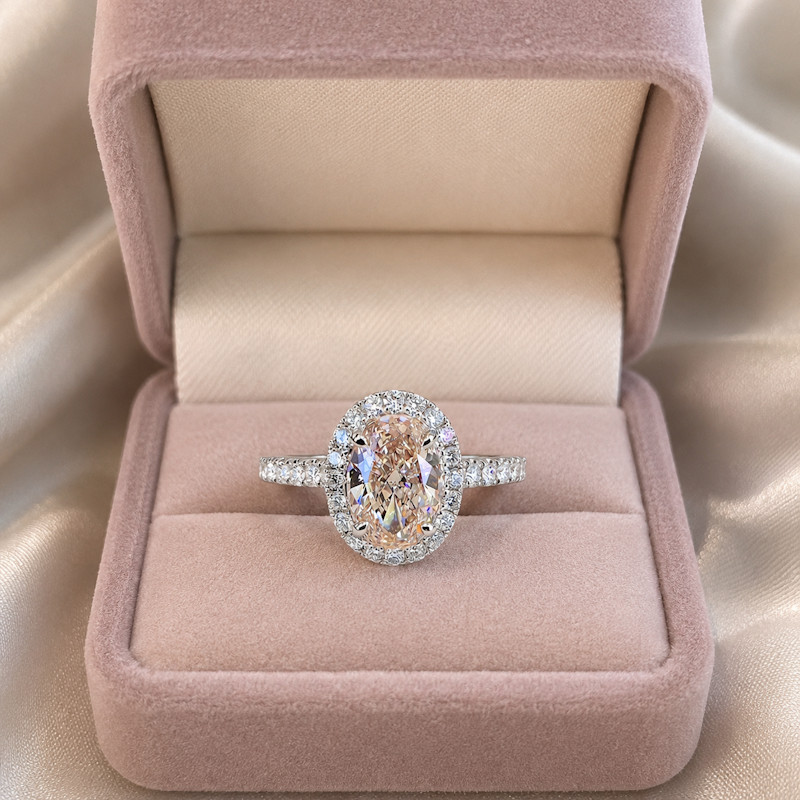 3.40 Carat Fancy Vivid Pink Oval Cut IGI Lab Created Diamond Ring 14k White Gold