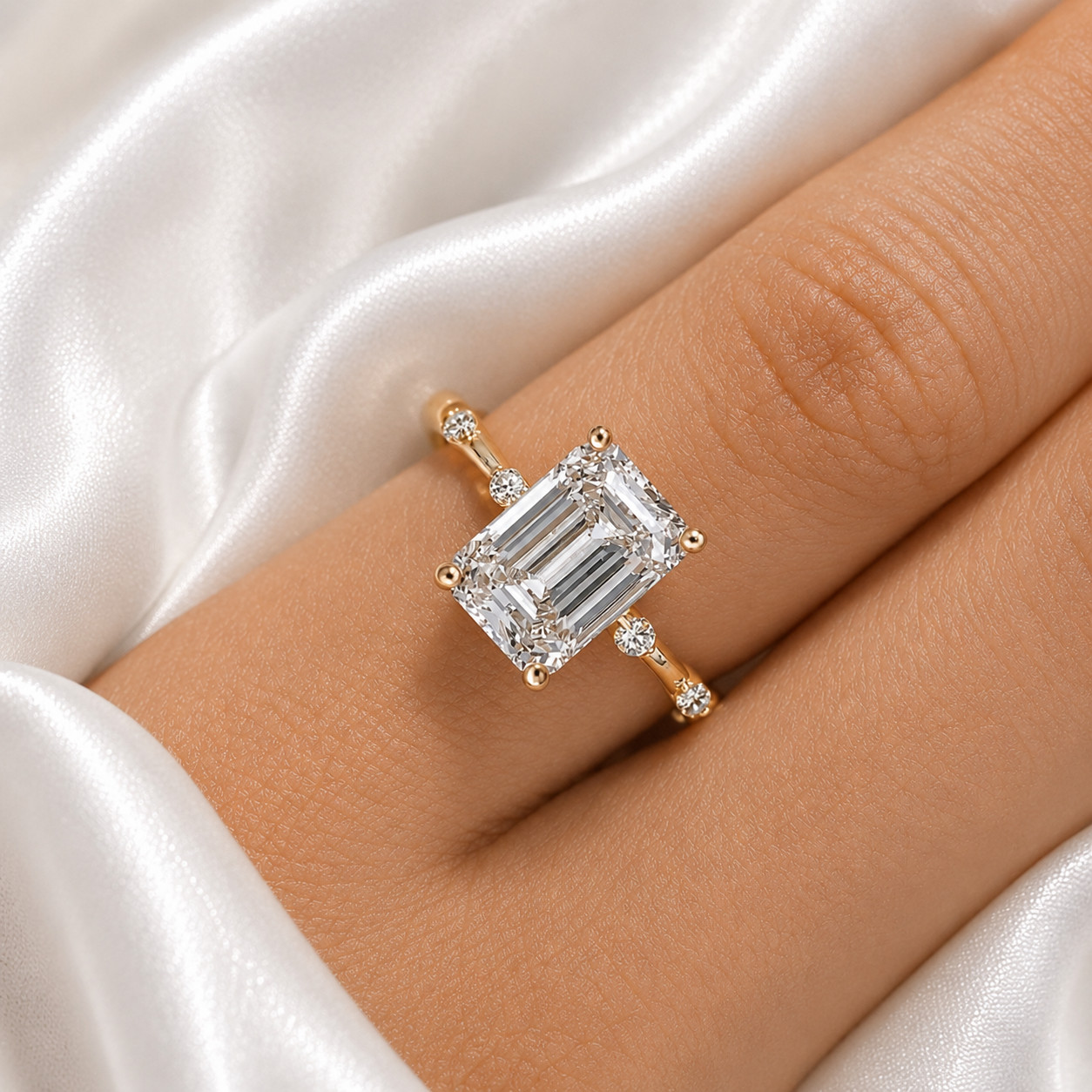 18K Yellow Gold IGI Lab Grown Diamond Wedding Ring Band Set 4.80 CT Emerald Cut