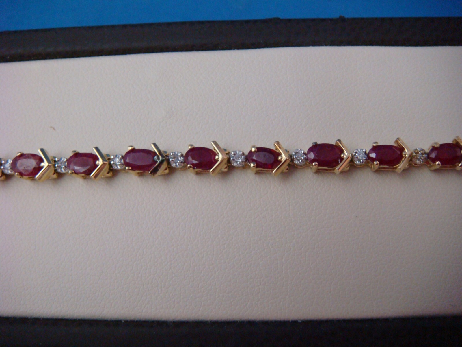 14 KT YELLOW GOLD GENUINE RUBY AND DIAMONDS TENNIS BRACELET 8.8 GRAMS 6.5 “