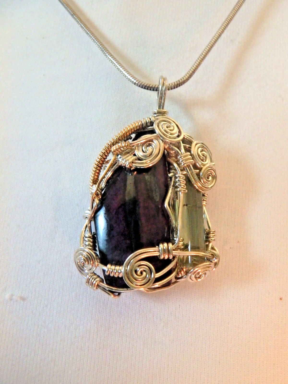 Pendant Rare Sugilite & Aqua Sterling Wire Wrapped 10.4 grams