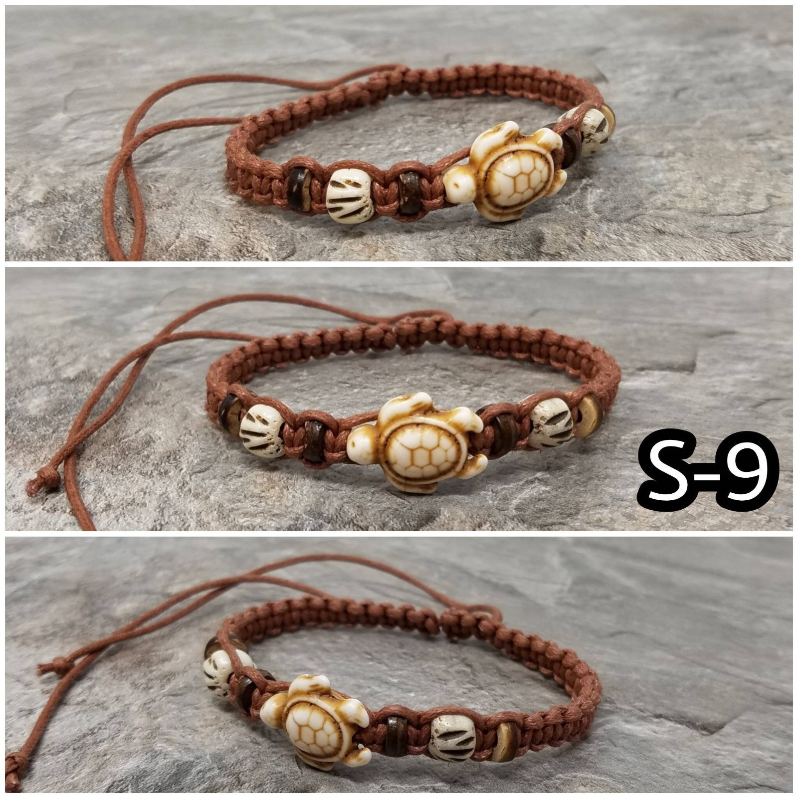 Turtle Bead Macrame Bracelet Adjustable Unisex Boho Beach Surfer Gift