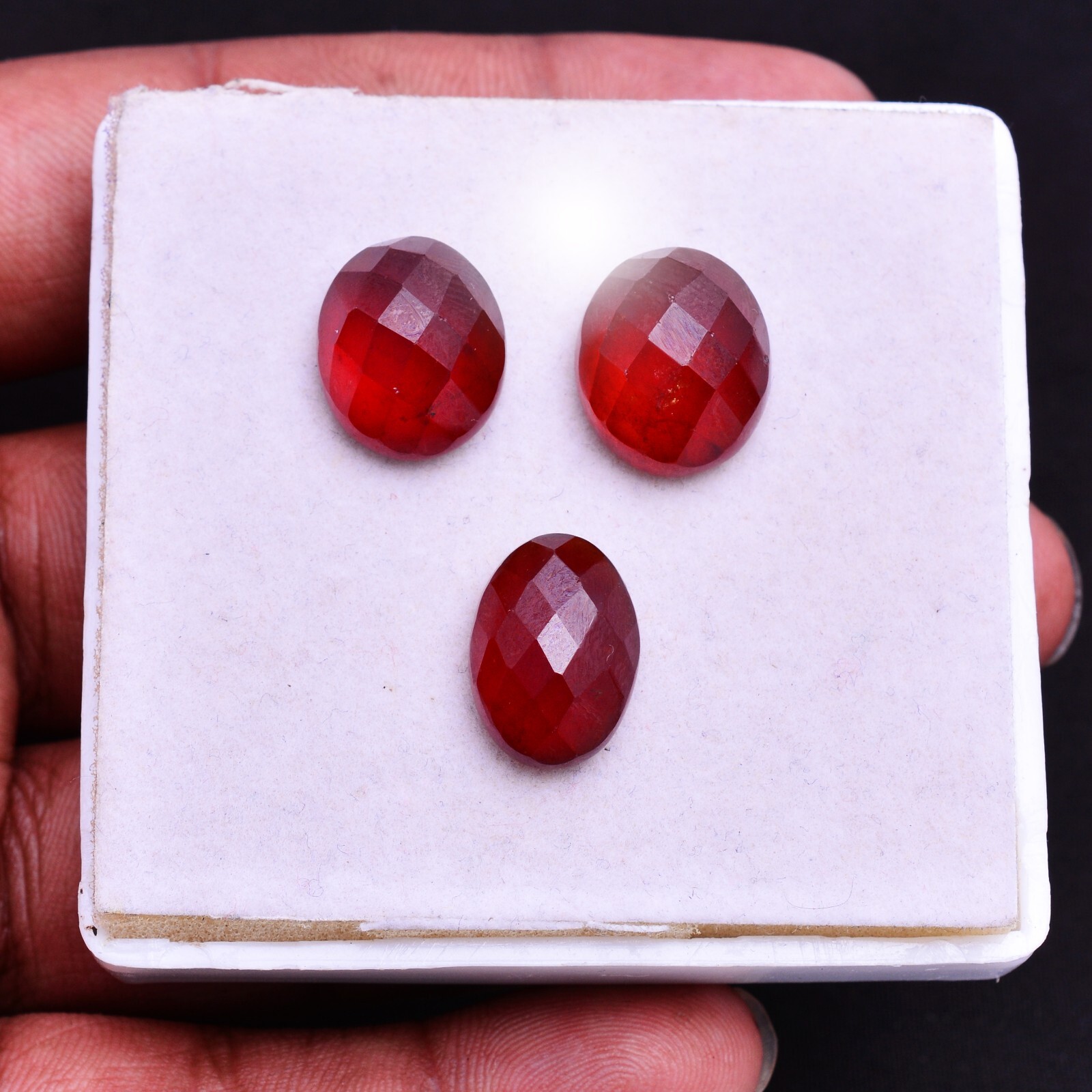 3 Pcs Natural Hessonite Garnet Untreated 14.90mm-15.50mm Oval Checker Gemstones