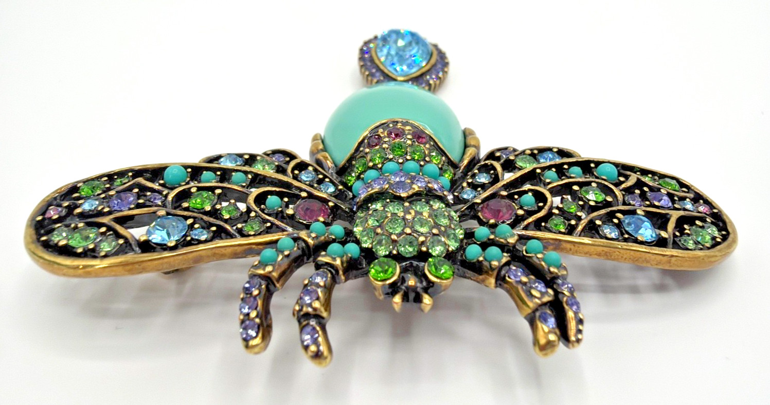 HEIDI DAUS Jeweled Embellished Faux Turquoise Cabochon & Crystal Brooch