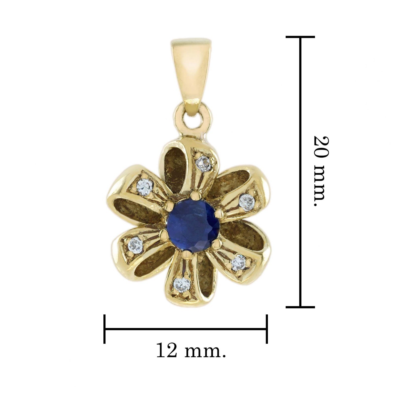 9K Yellow Gold Natural Sapphire Diamond Floral Shape Vintage Style Pendant